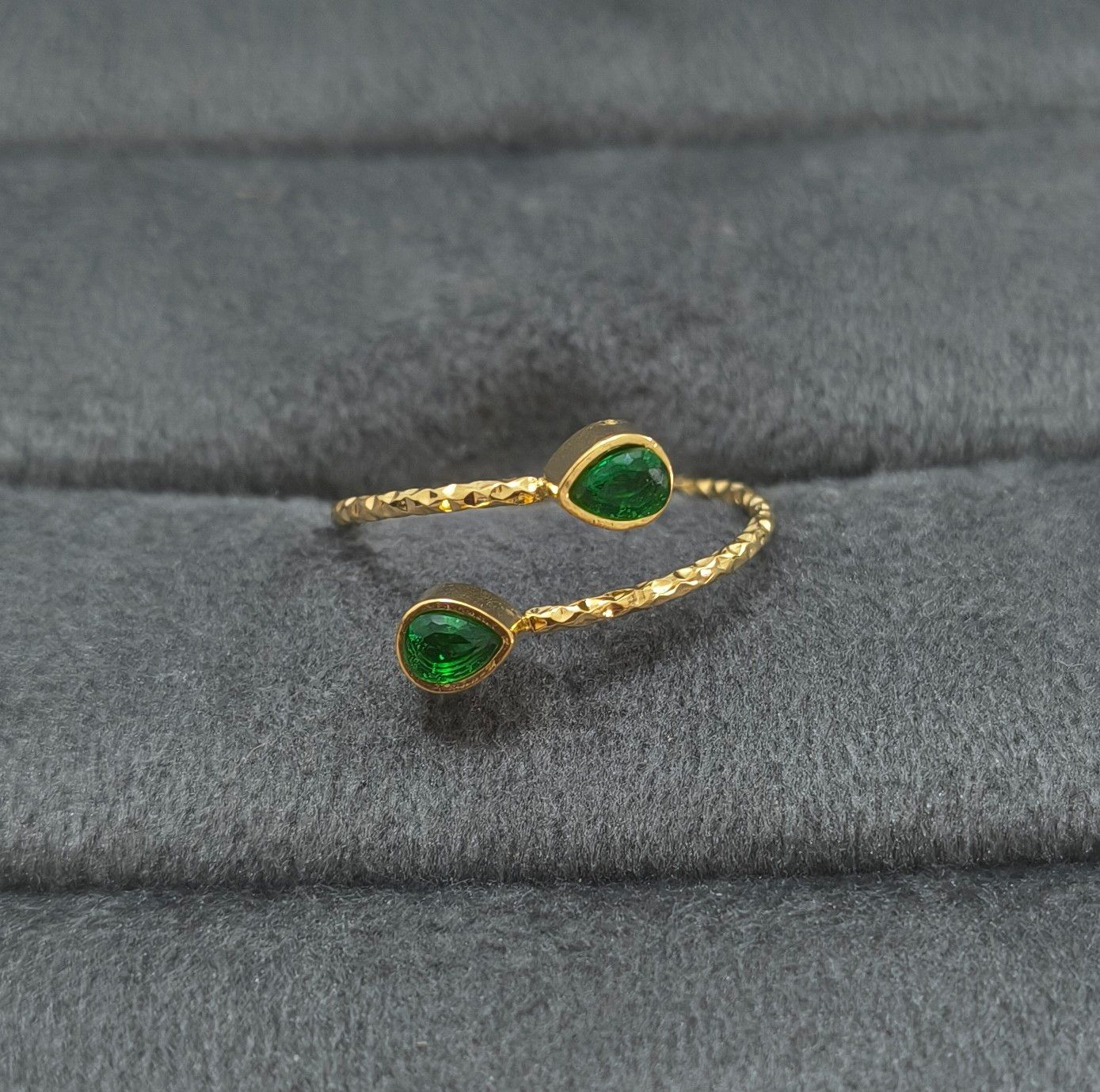 Anti Tarnish Ring Emerald Dainty Ring 18K Gold Plated