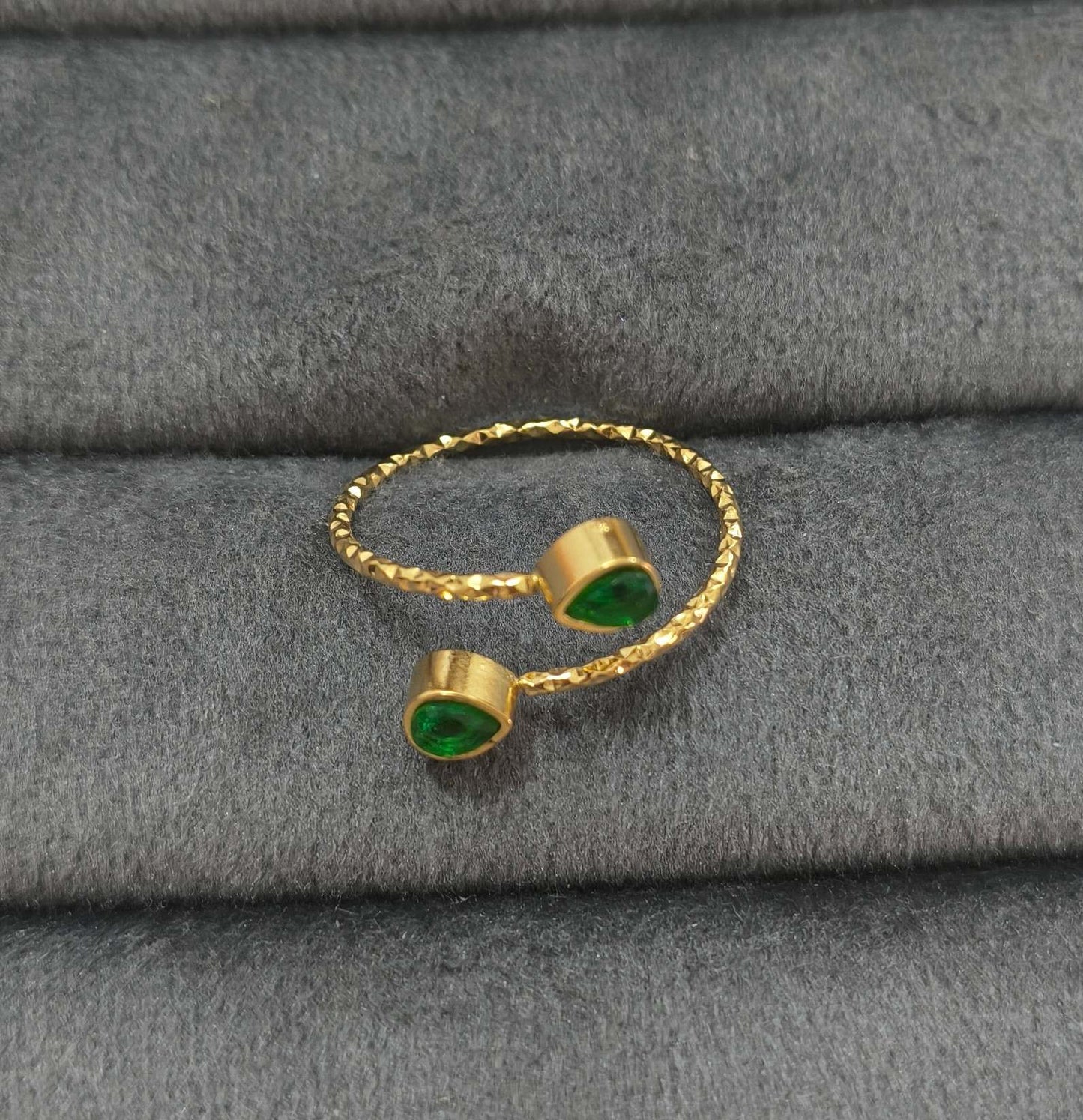 Anti Tarnish Ring Emerald Dainty Ring 18K Gold Plated