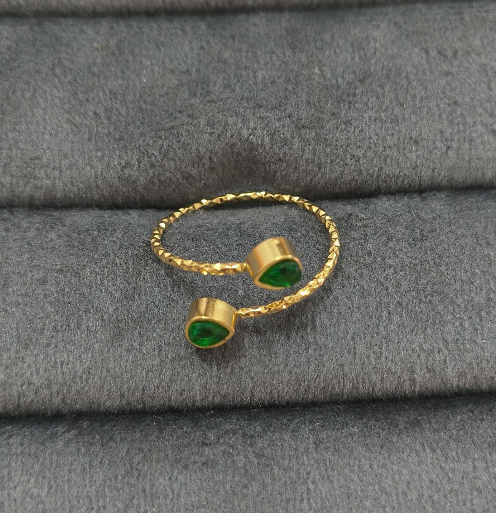 Anti Tarnish Ring Emerald Dainty Ring 18K Gold Plated