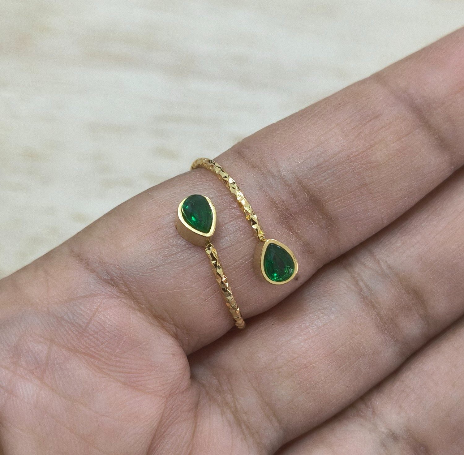 Anti Tarnish Ring Emerald Dainty Ring 18K Gold Plated