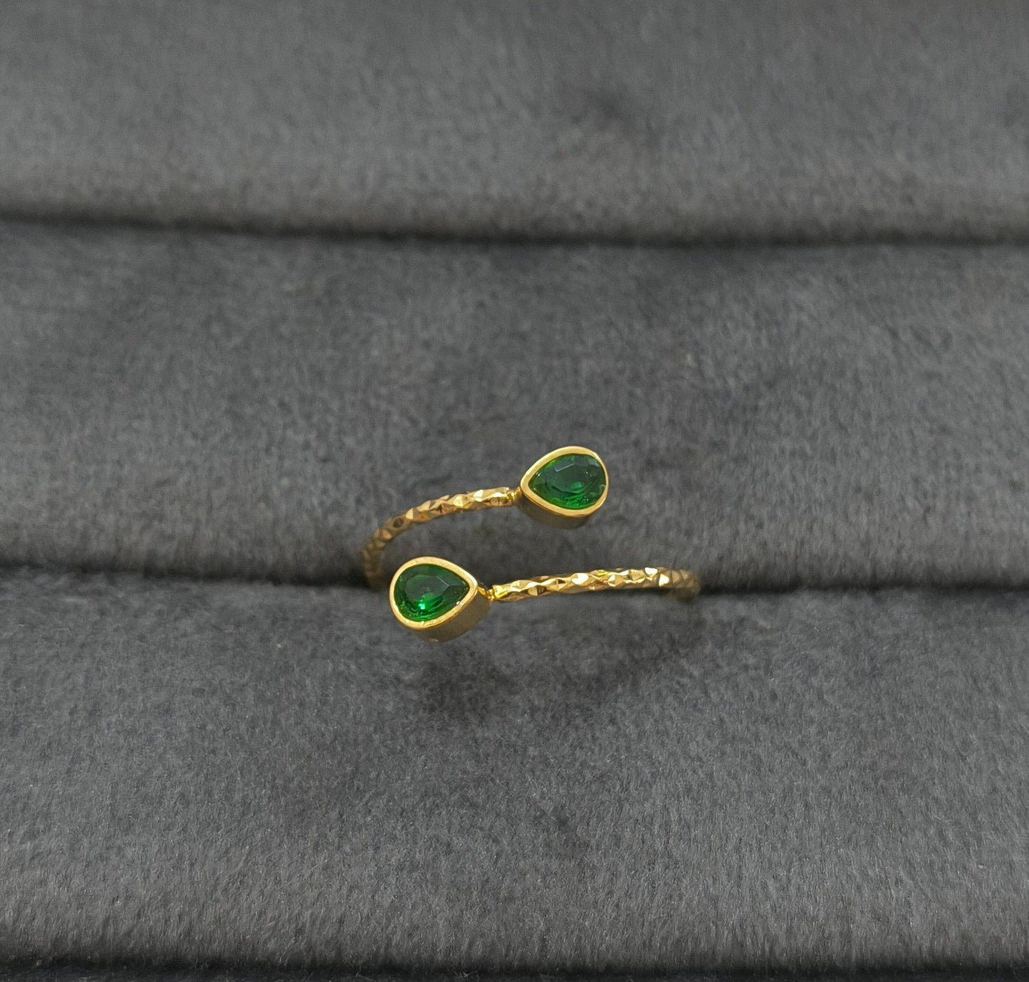 Anti Tarnish Ring Emerald Dainty Ring 18K Gold Plated
