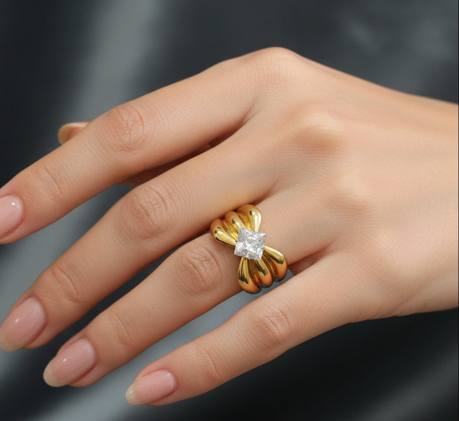 Anti Tarnish Ring Engagement Solitaire Ring 18K Gold Plated