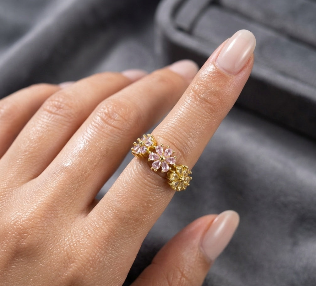 Anti Tarnish Ring Floral Blossom Ring 18K Gold Plated