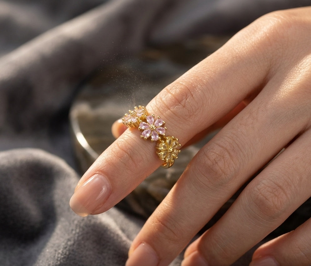Anti Tarnish Ring Floral Blossom Ring 18K Gold Plated