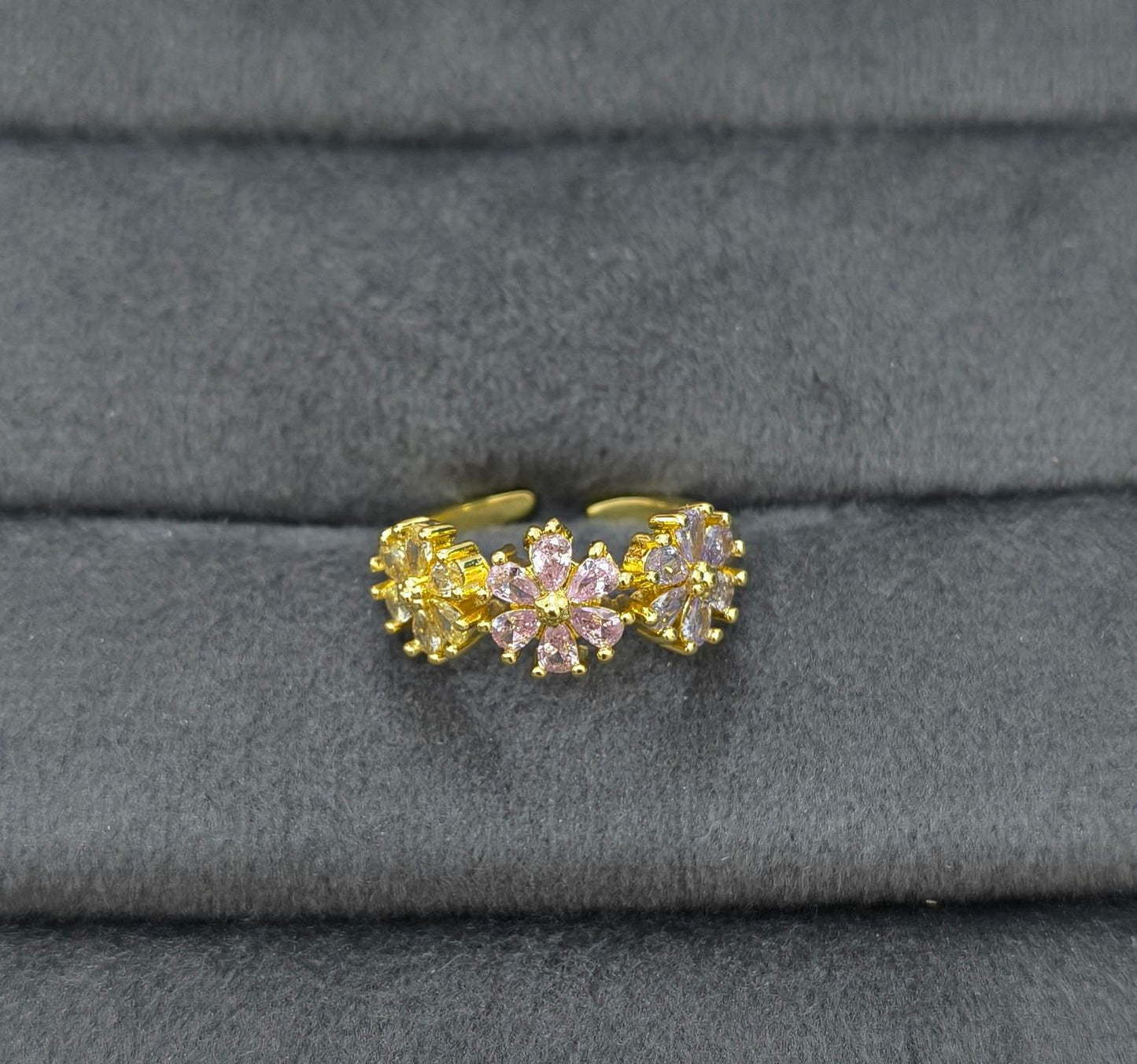 Anti Tarnish Ring Floral Blossom Ring 18K Gold Plated