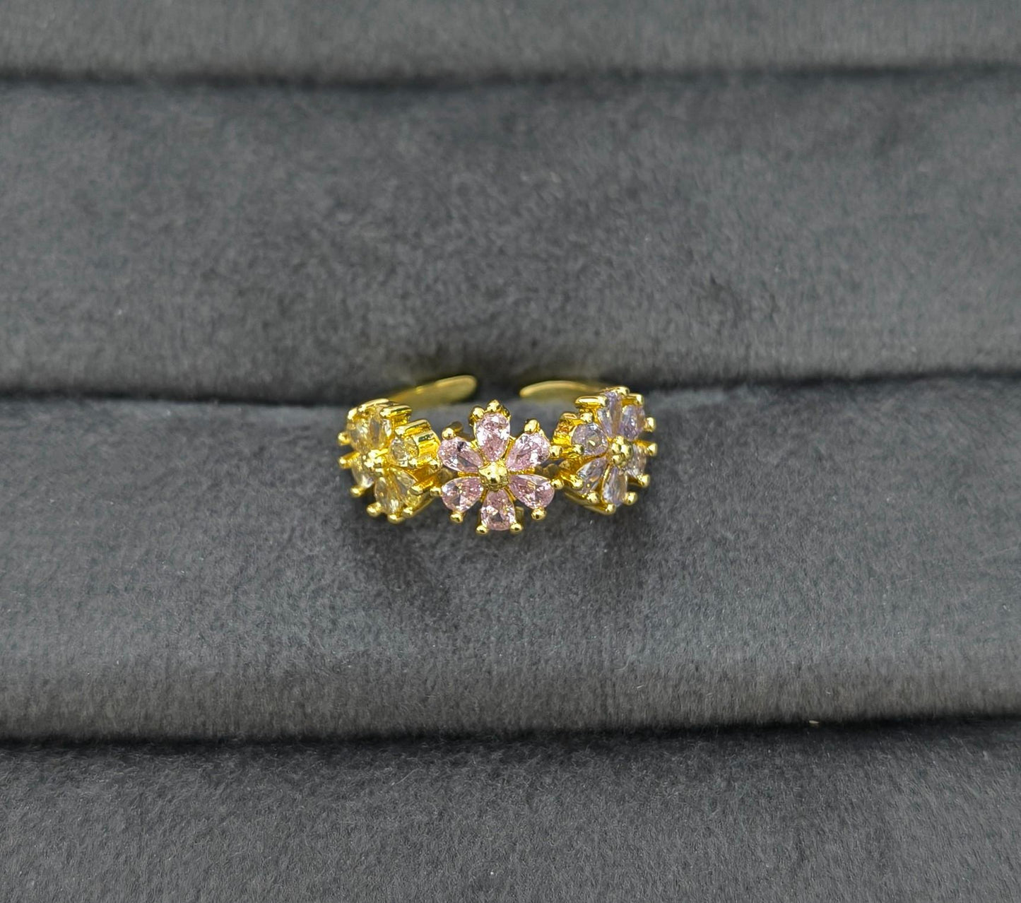 Anti Tarnish Ring Floral Blossom Ring 18K Gold Plated