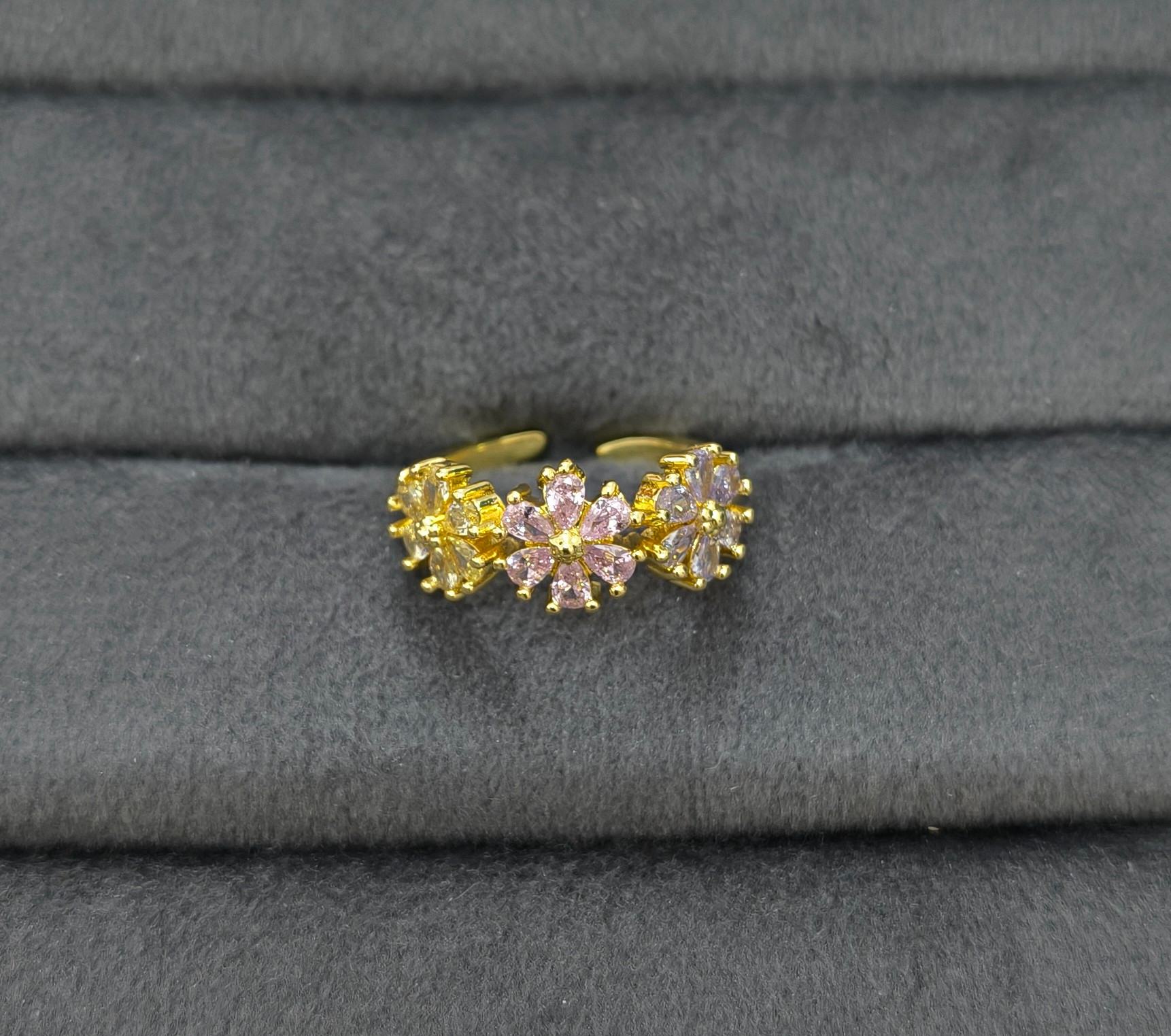 Anti Tarnish Ring Floral Blossom Ring 18K Gold Plated