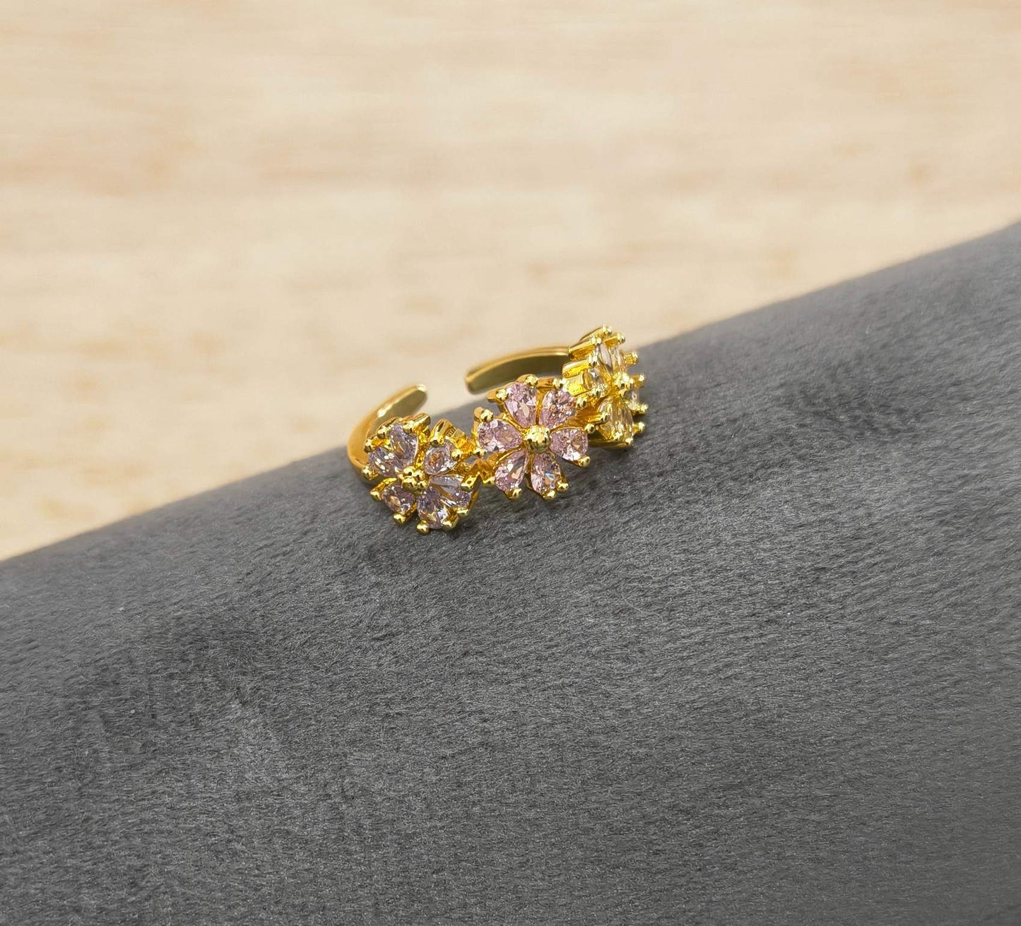 Anti Tarnish Ring Floral Blossom Ring 18K Gold Plated