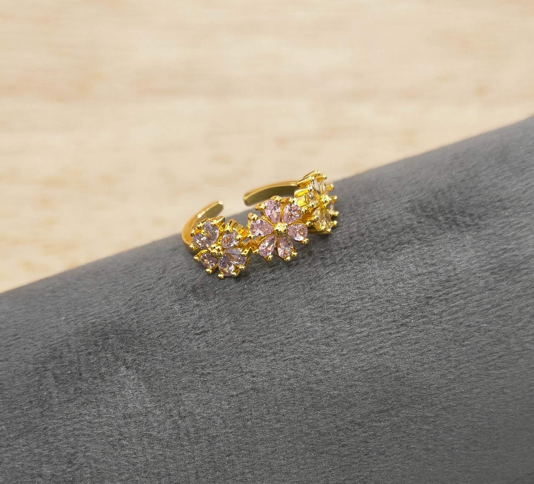 Anti Tarnish Ring Floral Blossom Ring 18K Gold Plated
