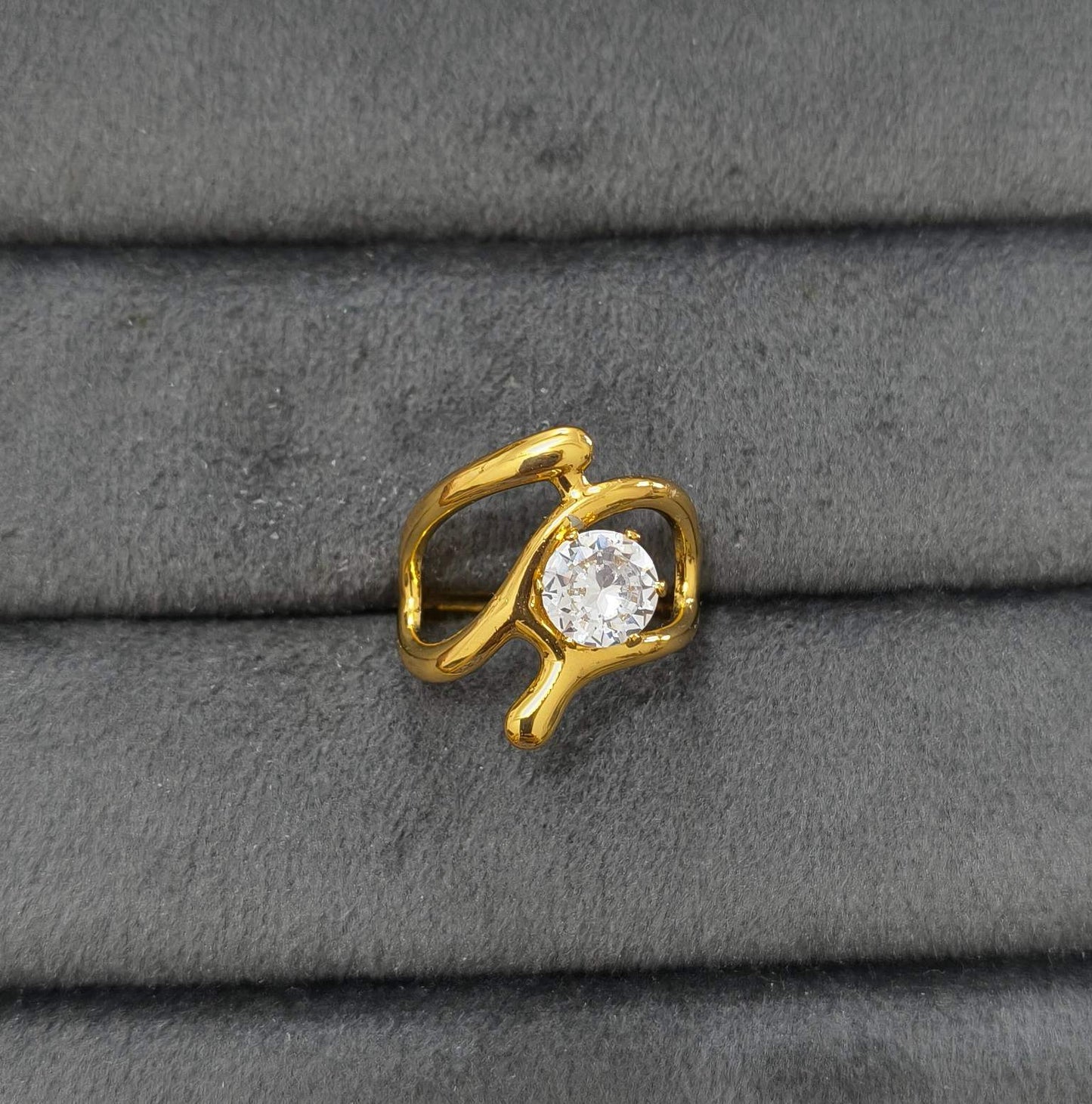 Anti Tarnish Ring Geometric Solitaire Ring 18K Gold Plated