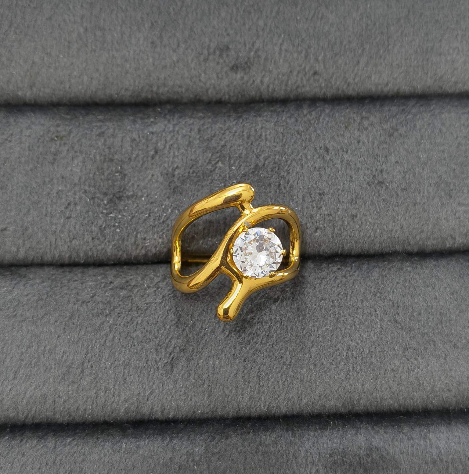 Anti Tarnish Ring Geometric Solitaire Ring 18K Gold Plated