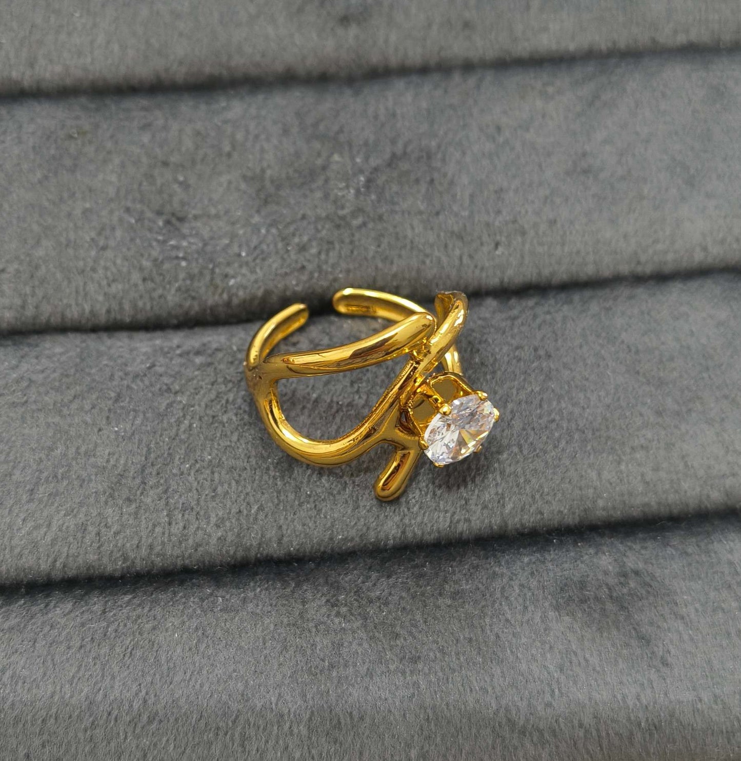 Anti Tarnish Ring Geometric Solitaire Ring 18K Gold Plated