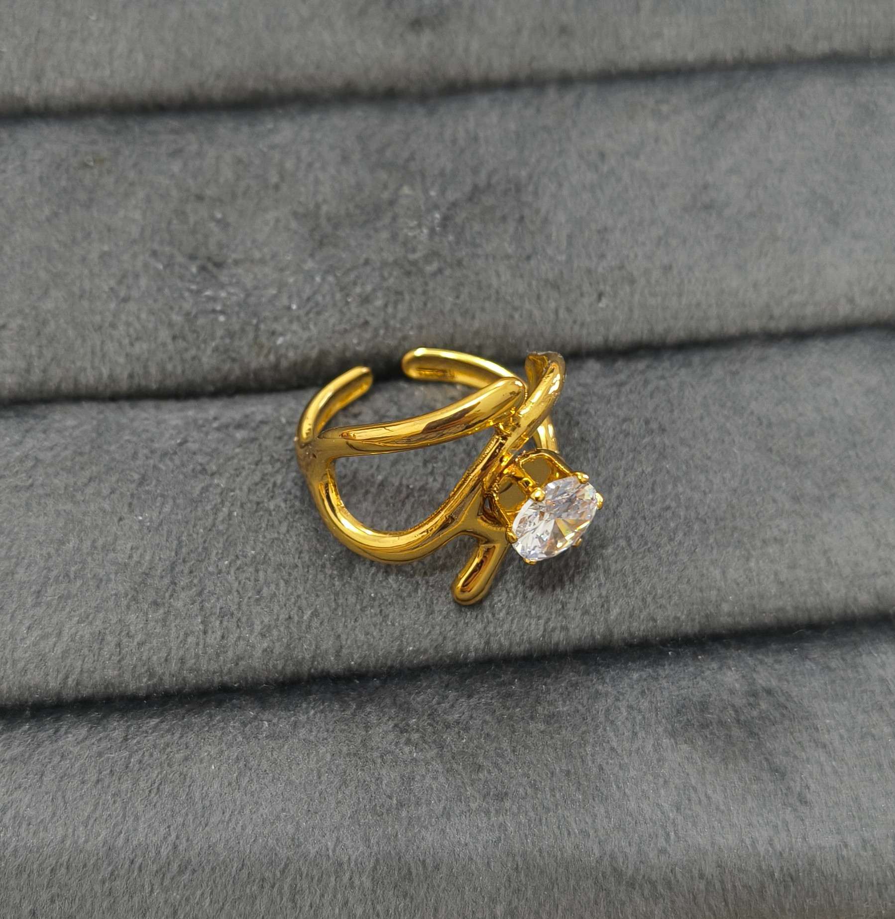 Anti Tarnish Ring Geometric Solitaire Ring 18K Gold Plated