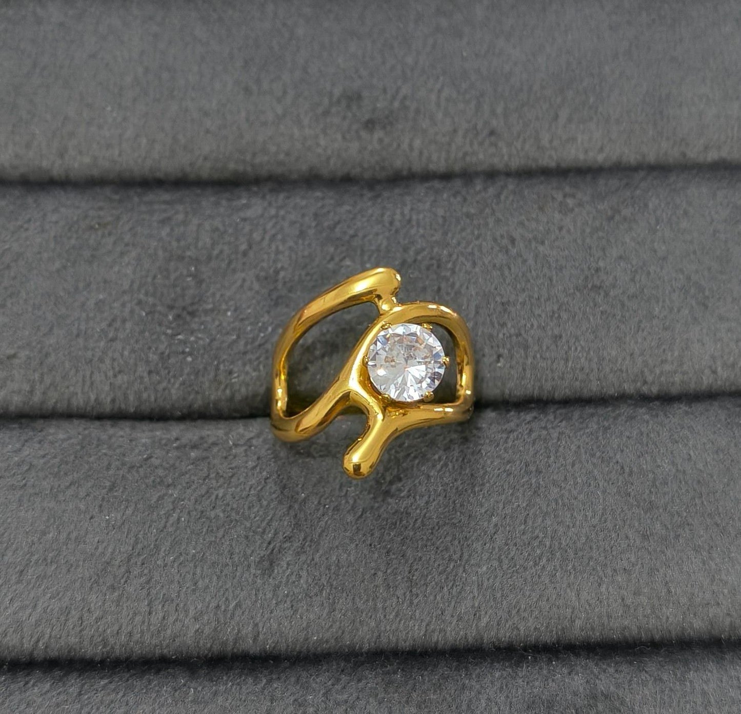 Anti Tarnish Ring Geometric Solitaire Ring 18K Gold Plated