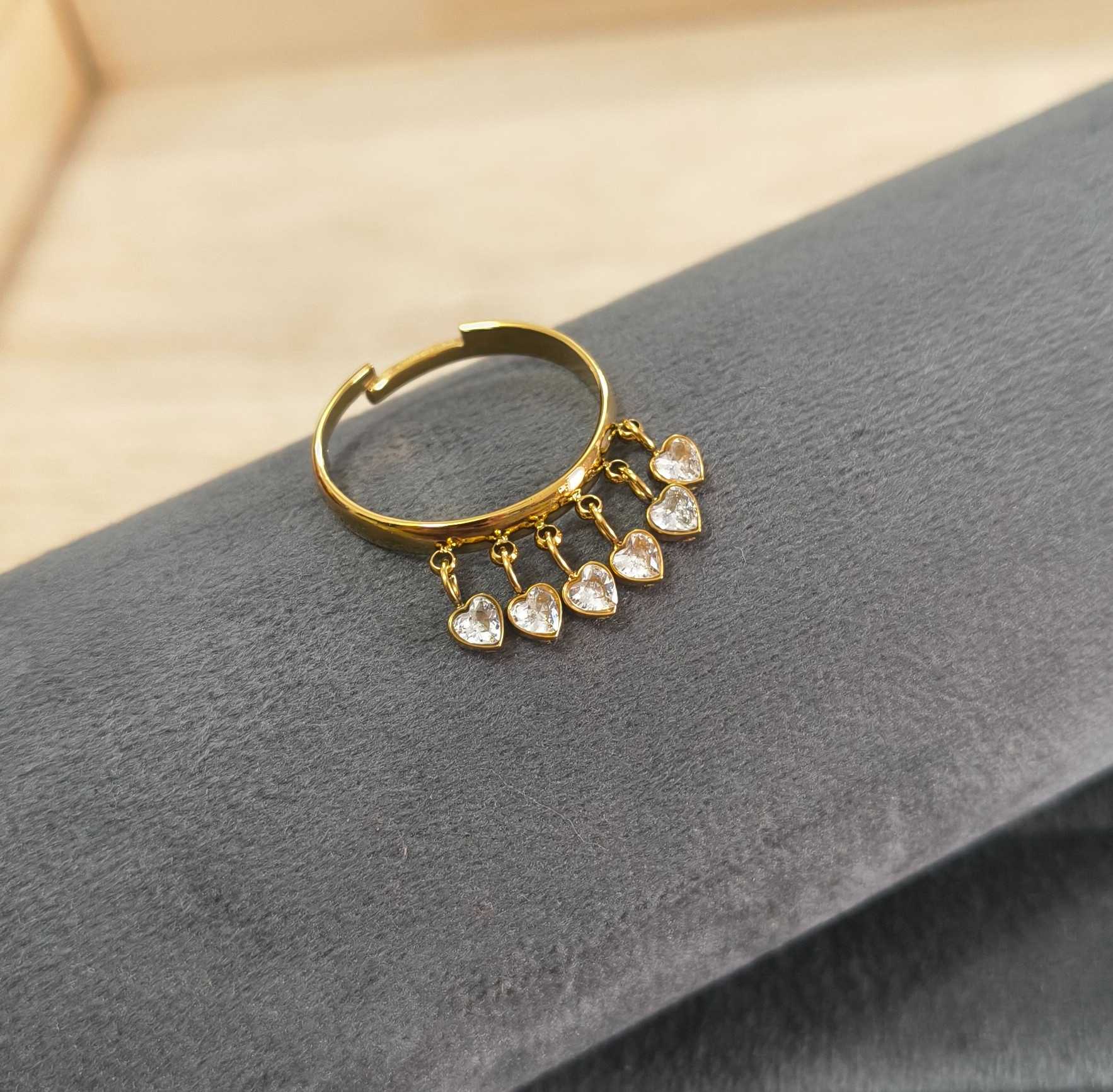 Anti Tarnish Ring Heart Charm Dangle 18K Gold Plated