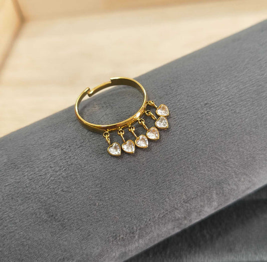 Anti Tarnish Ring Heart Charm Dangle 18K Gold Plated