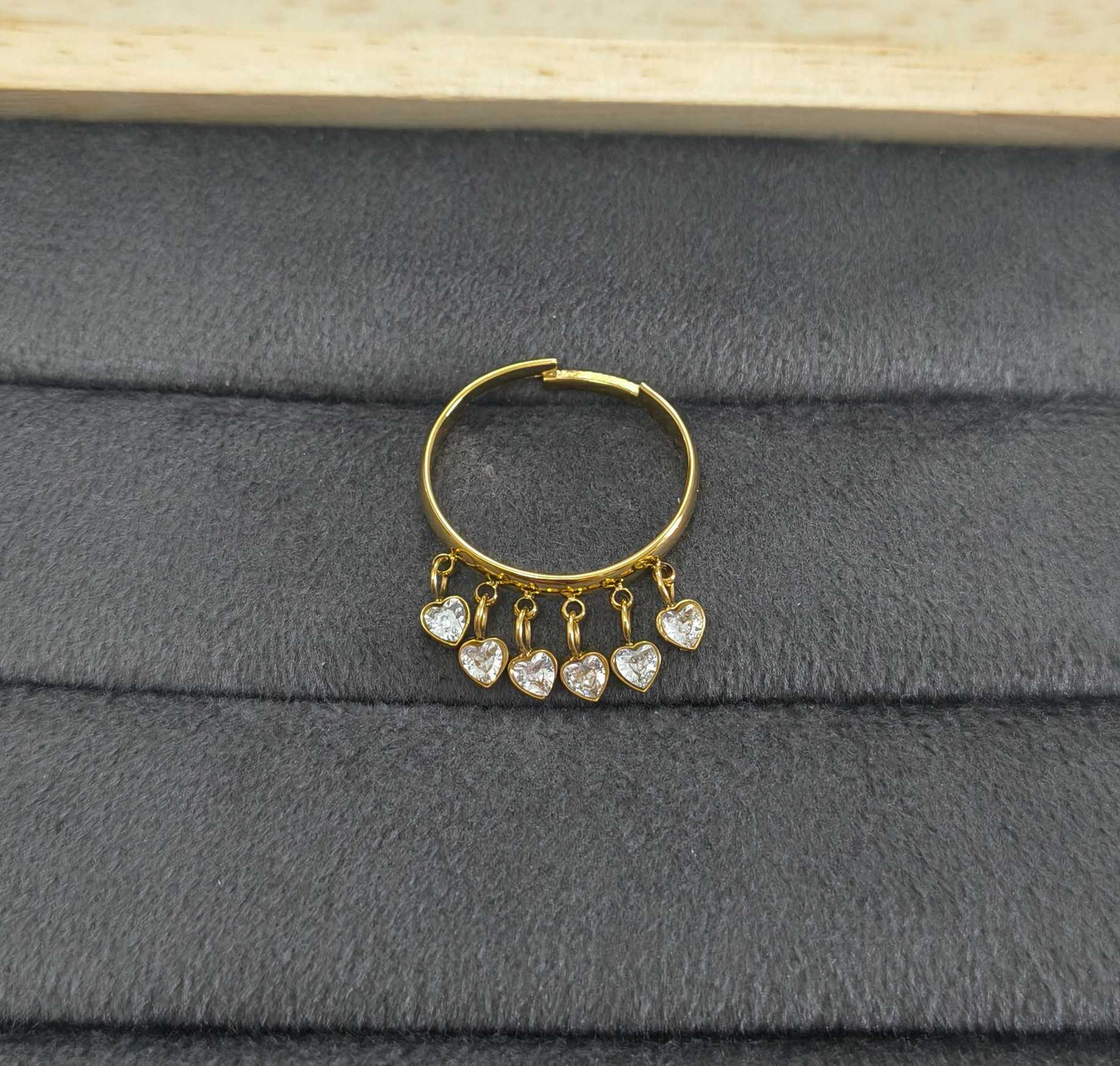 Anti Tarnish Ring Heart Charm Dangle 18K Gold Plated
