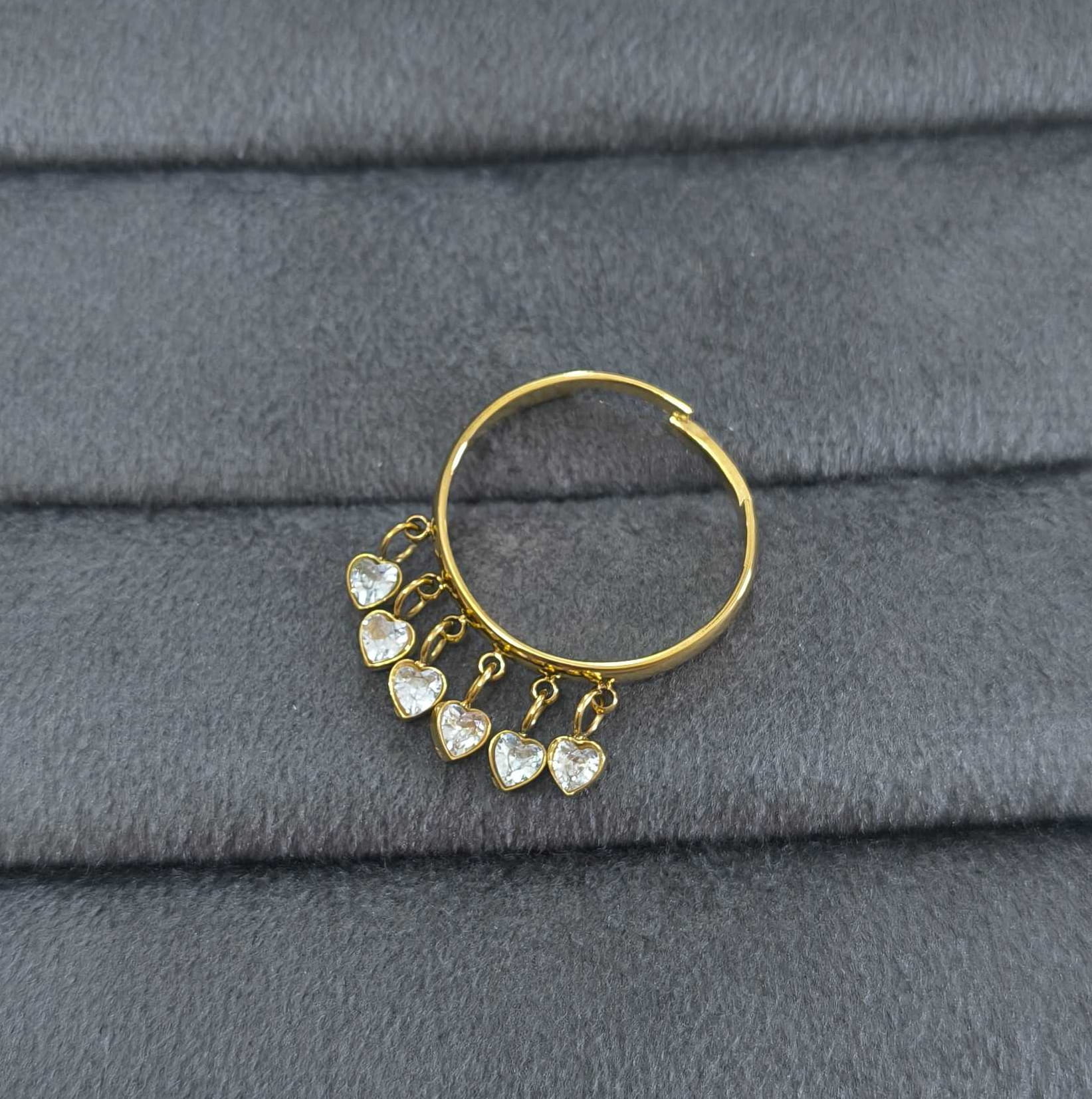 Anti Tarnish Ring Heart Charm Dangle 18K Gold Plated