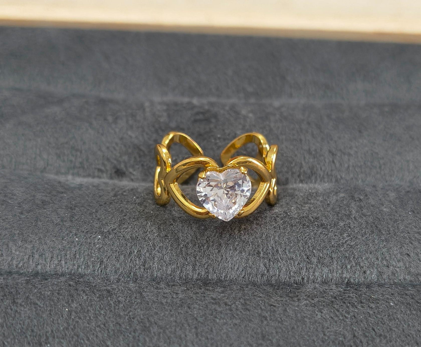 Anti Tarnish Ring Heart Promise Solitaire Ring 18K Gold Plated