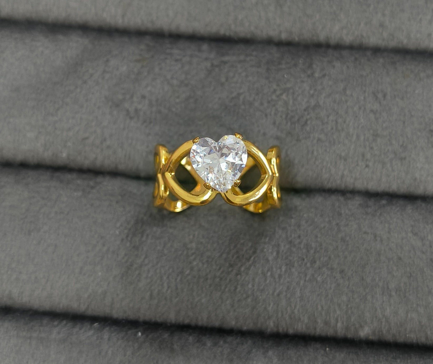Anti Tarnish Ring Heart Promise Solitaire Ring 18K Gold Plated