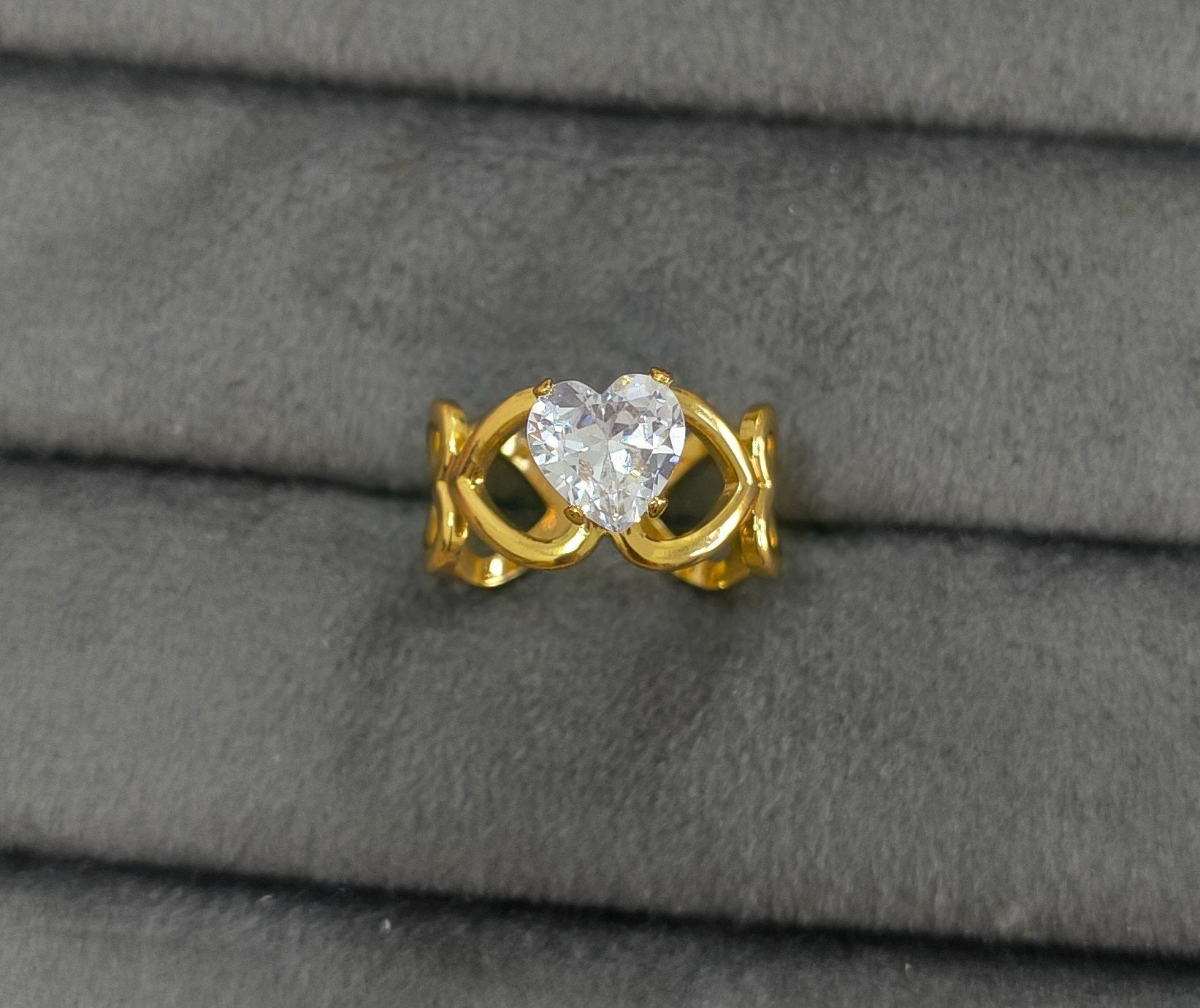 Anti Tarnish Ring Heart Promise Solitaire Ring 18K Gold Plated