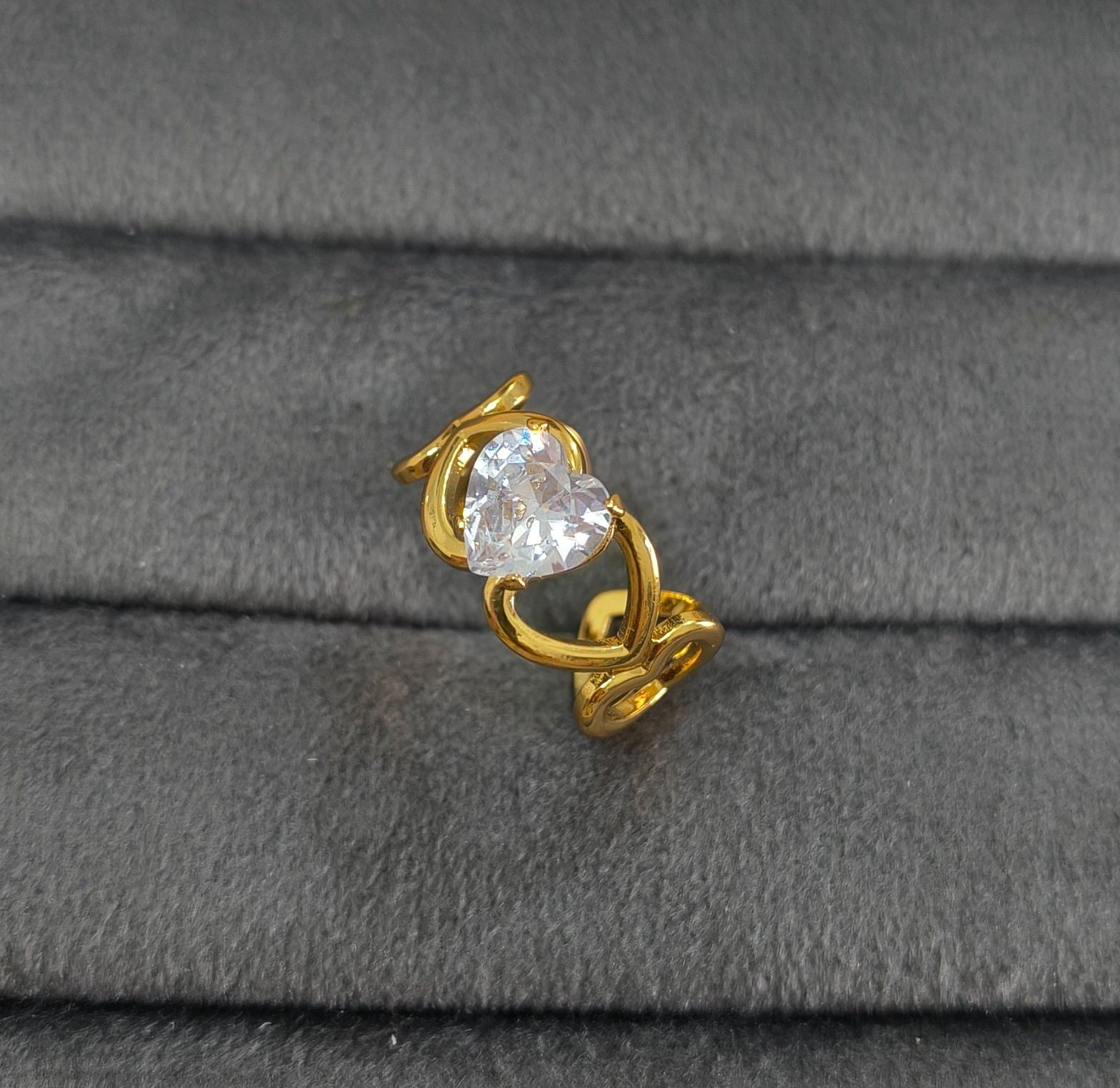 Anti Tarnish Ring Heart Promise Solitaire Ring 18K Gold Plated
