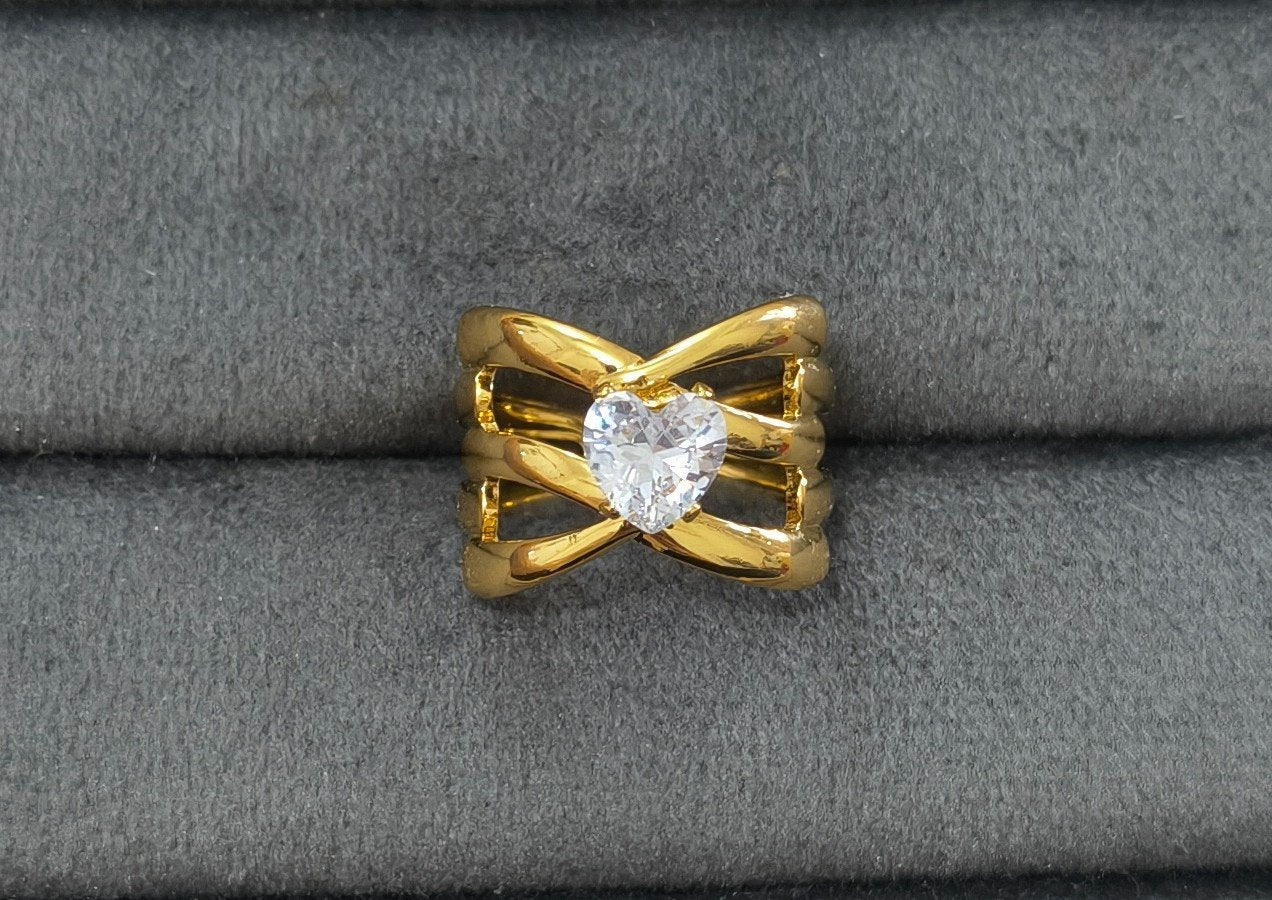 Anti Tarnish Ring Heart Solitaire Ring 18K Gold Plated