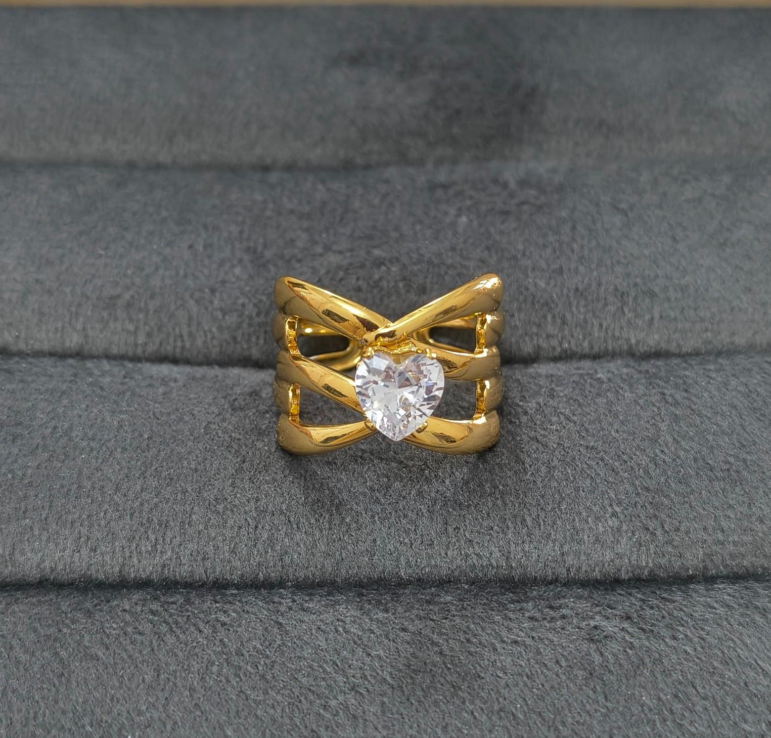 Anti Tarnish Ring Heart Solitaire Ring 18K Gold Plated
