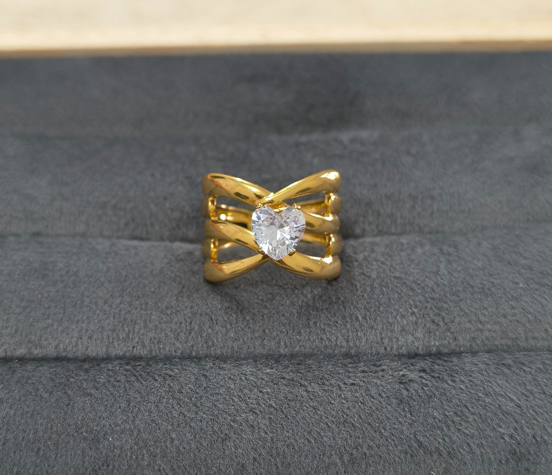 Anti Tarnish Ring Heart Solitaire Ring 18K Gold Plated