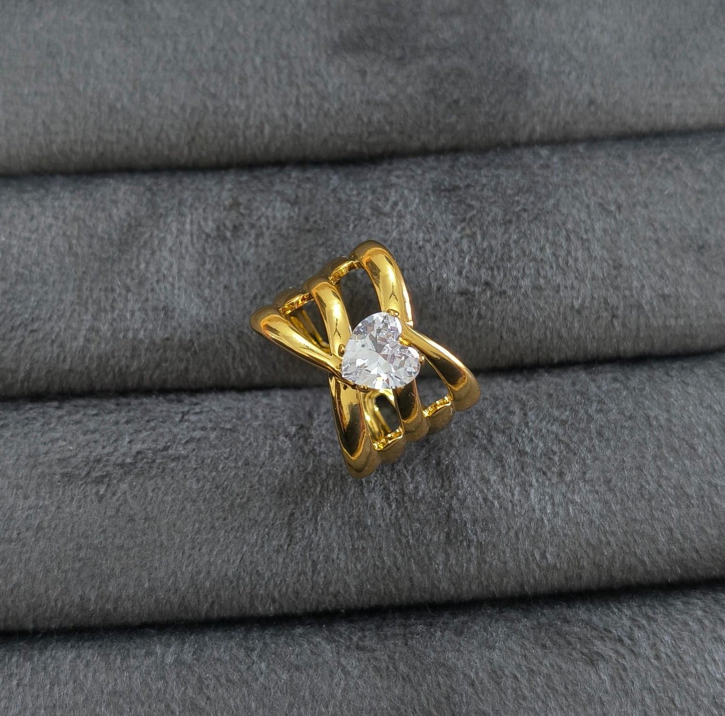 Anti Tarnish Ring Heart Solitaire Ring 18K Gold Plated