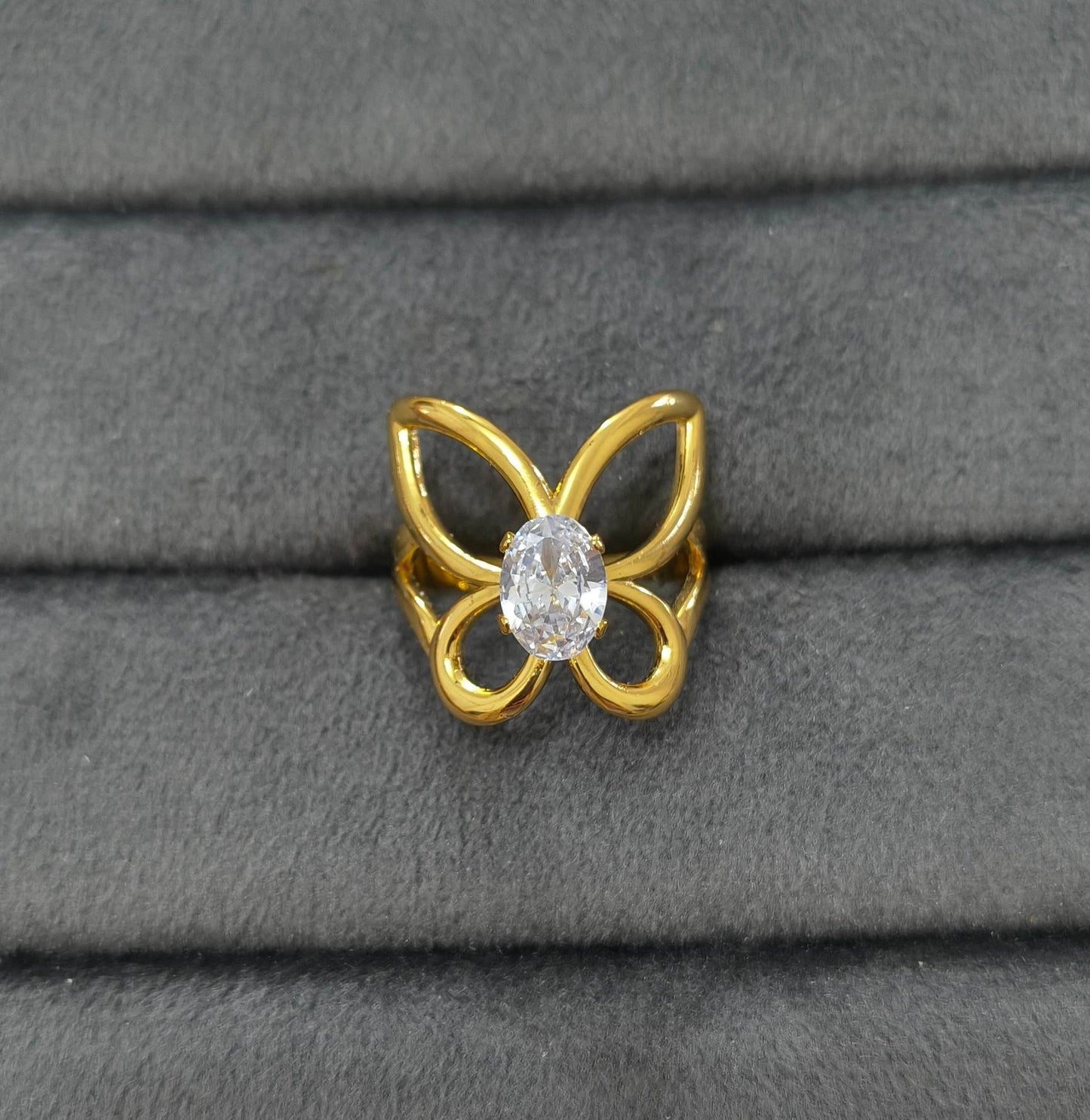 Anti Tarnish Ring Hollow Butterfly Solitaire 18K Gold Plated