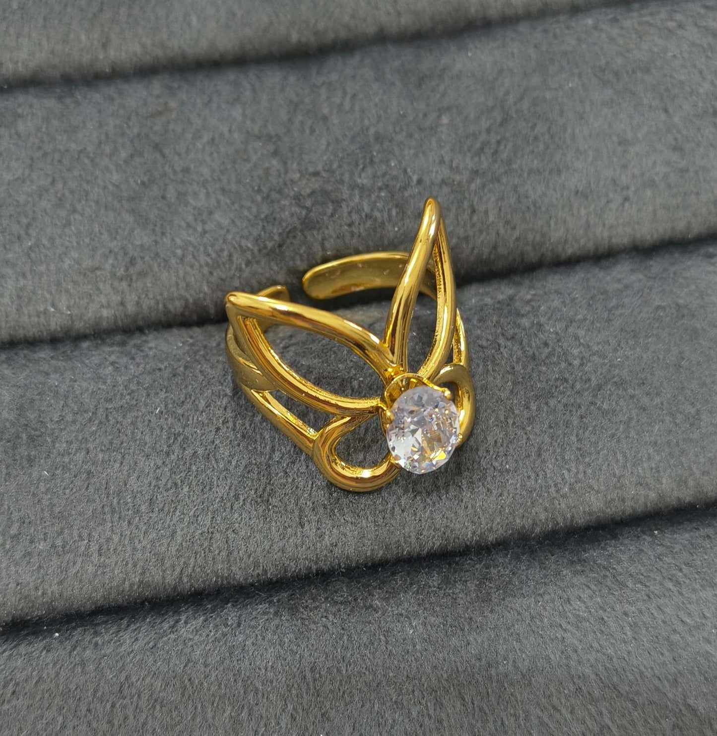 Anti Tarnish Ring Hollow Butterfly Solitaire 18K Gold Plated