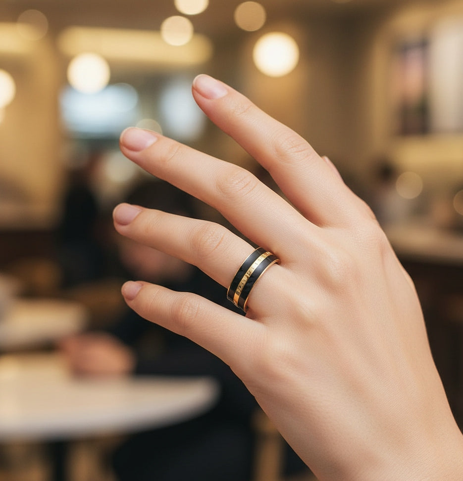 Anti Tarnish Ring Infinite Black Ring Unisex 18K Gold Plated