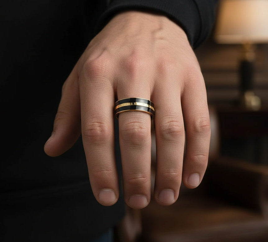 Anti Tarnish Ring Infinite Black Ring Unisex 18K Gold Plated
