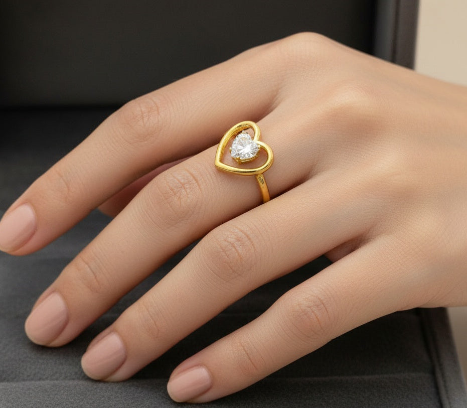 Anti Tarnish Ring Love Solitaire Ring 18K Gold Plated