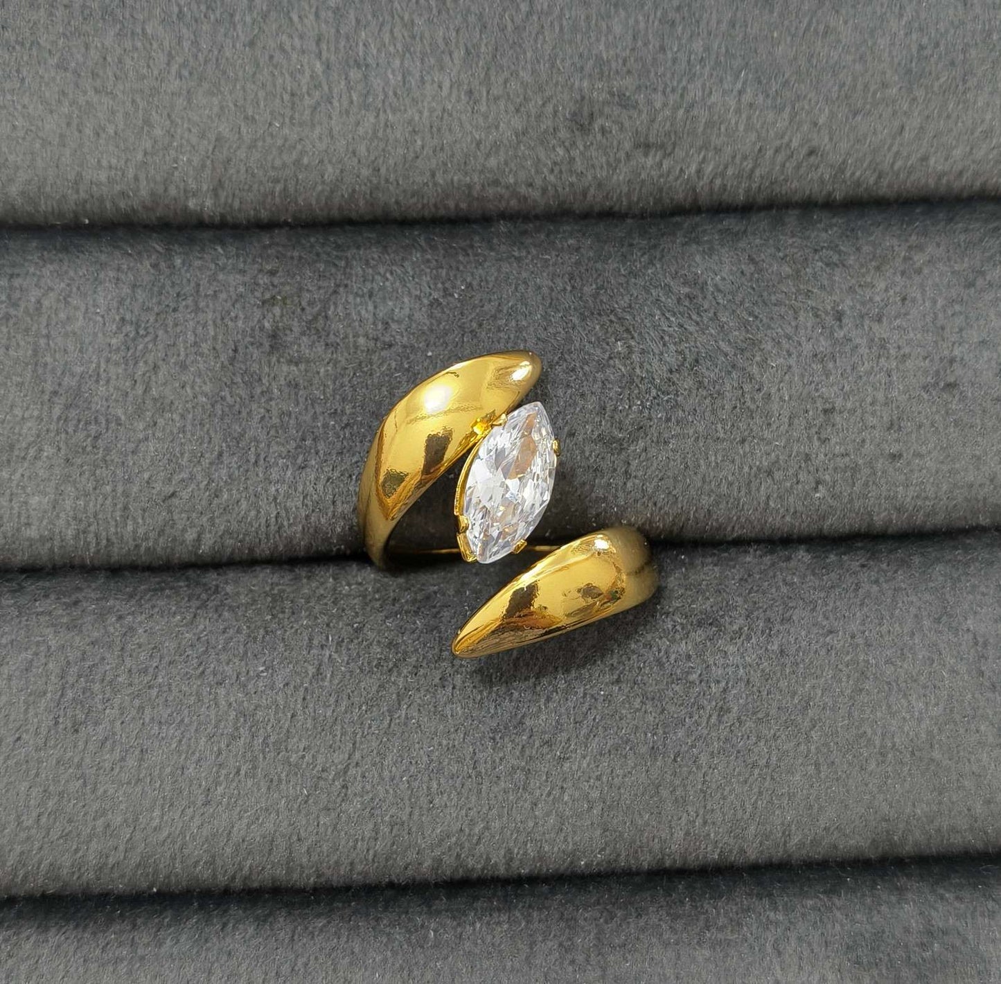 Anti Tarnish Ring Marquise Cut Solitaire 18K Gold Plated