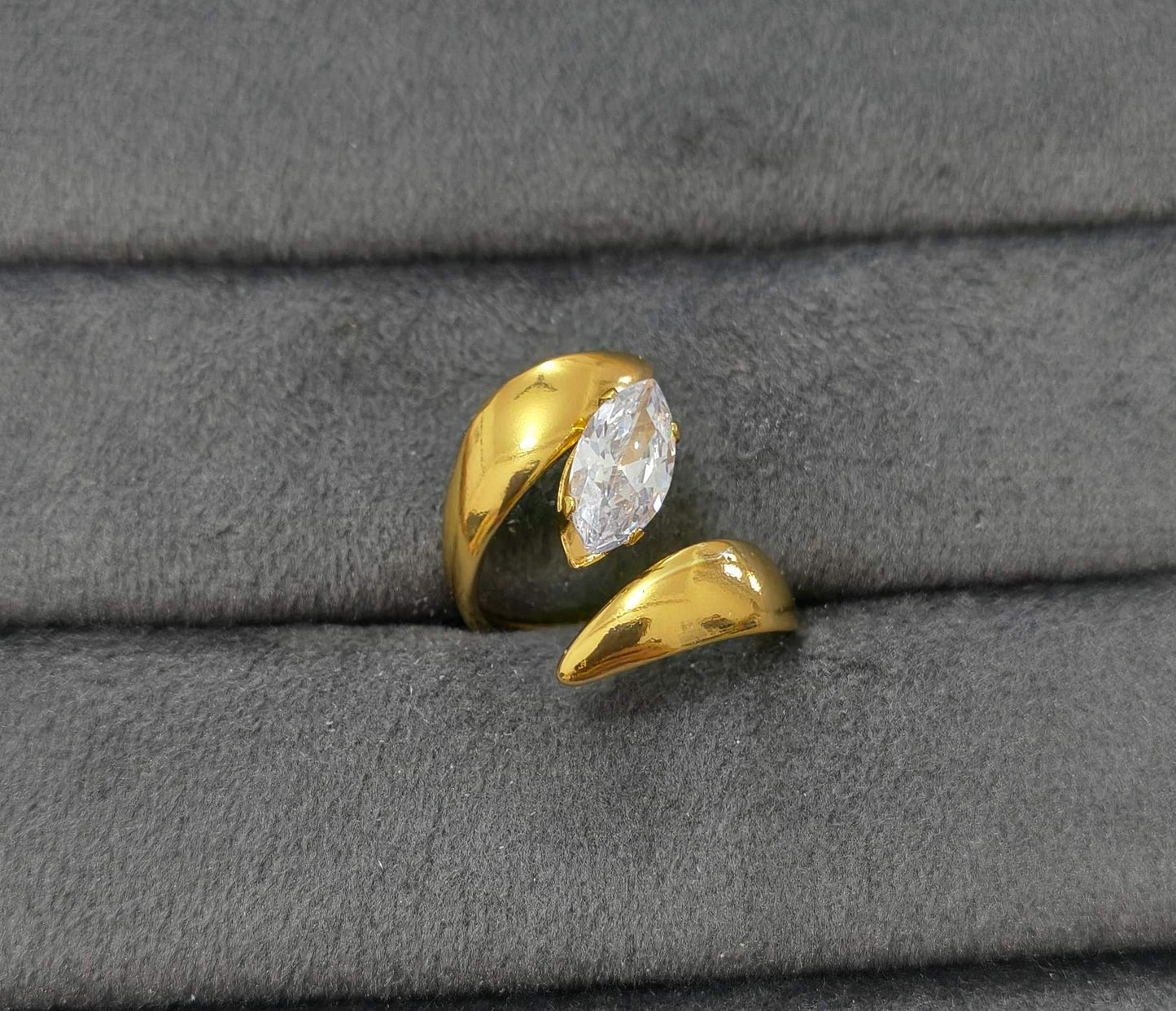 Anti Tarnish Ring Marquise Cut Solitaire 18K Gold Plated