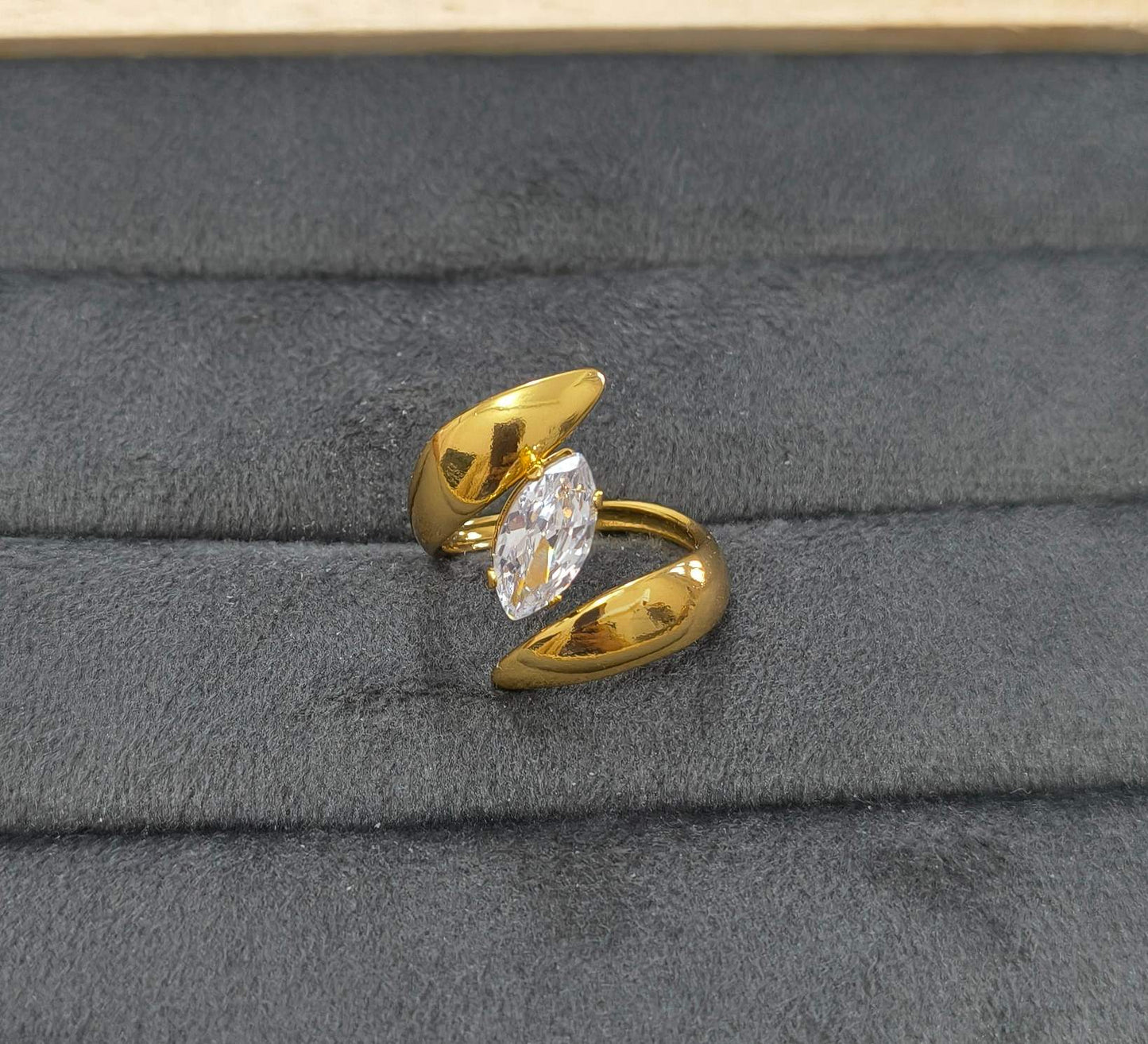 Anti Tarnish Ring Marquise Cut Solitaire 18K Gold Plated