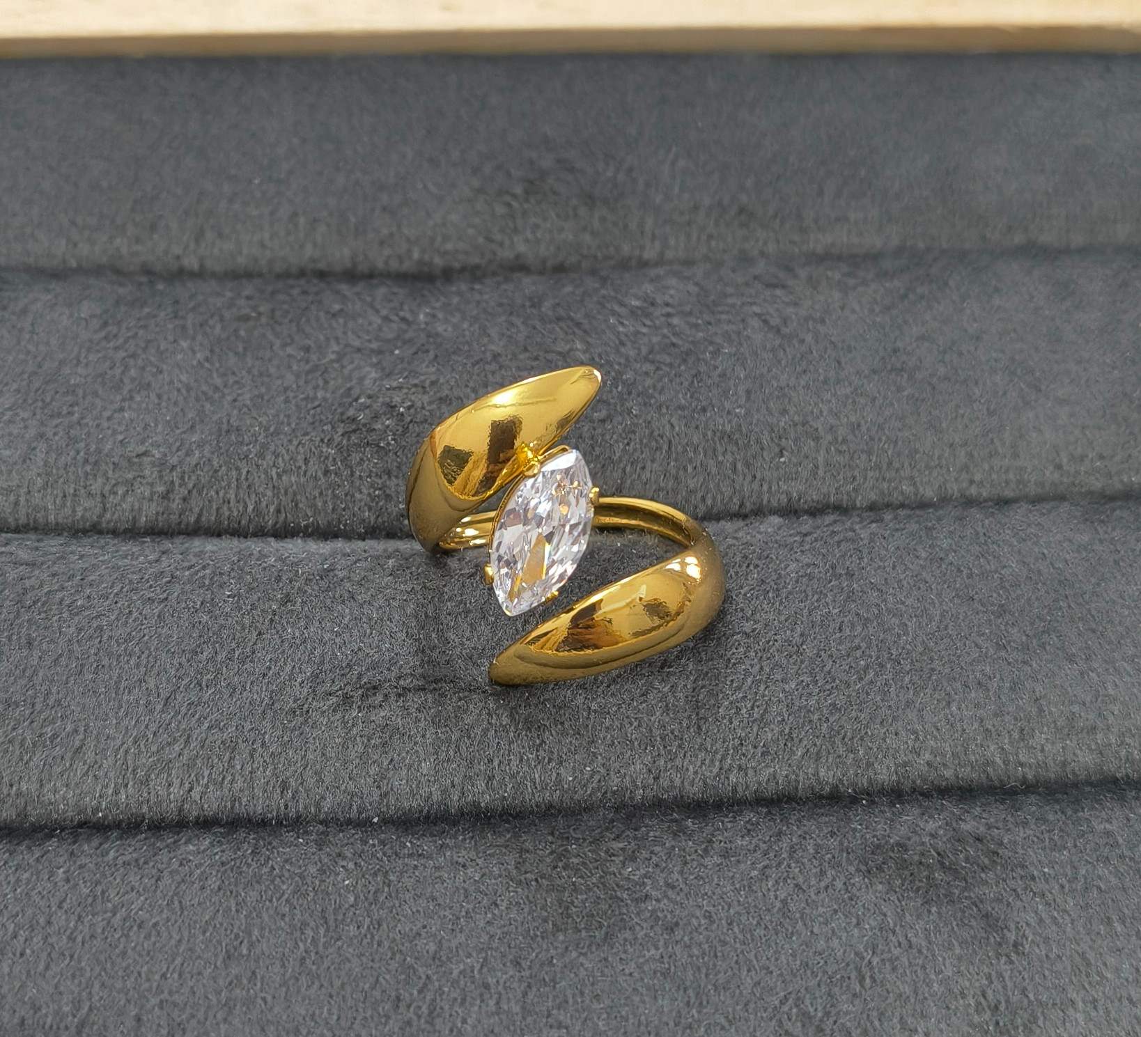 Anti Tarnish Ring Marquise Cut Solitaire 18K Gold Plated
