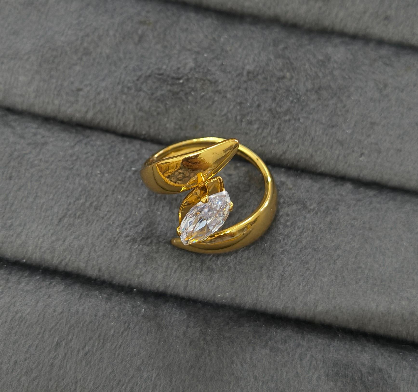 Anti Tarnish Ring Marquise Cut Solitaire 18K Gold Plated