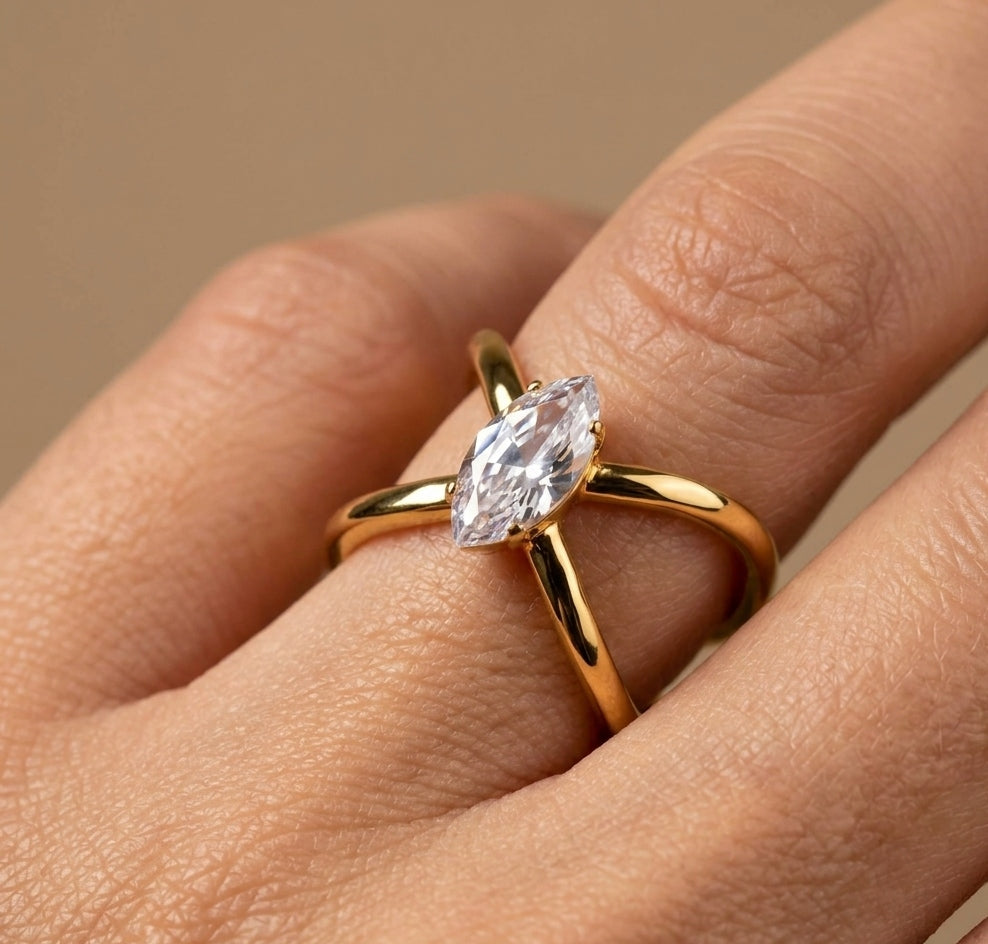 Anti Tarnish Ring Marquise Elegance 18K Gold Plated