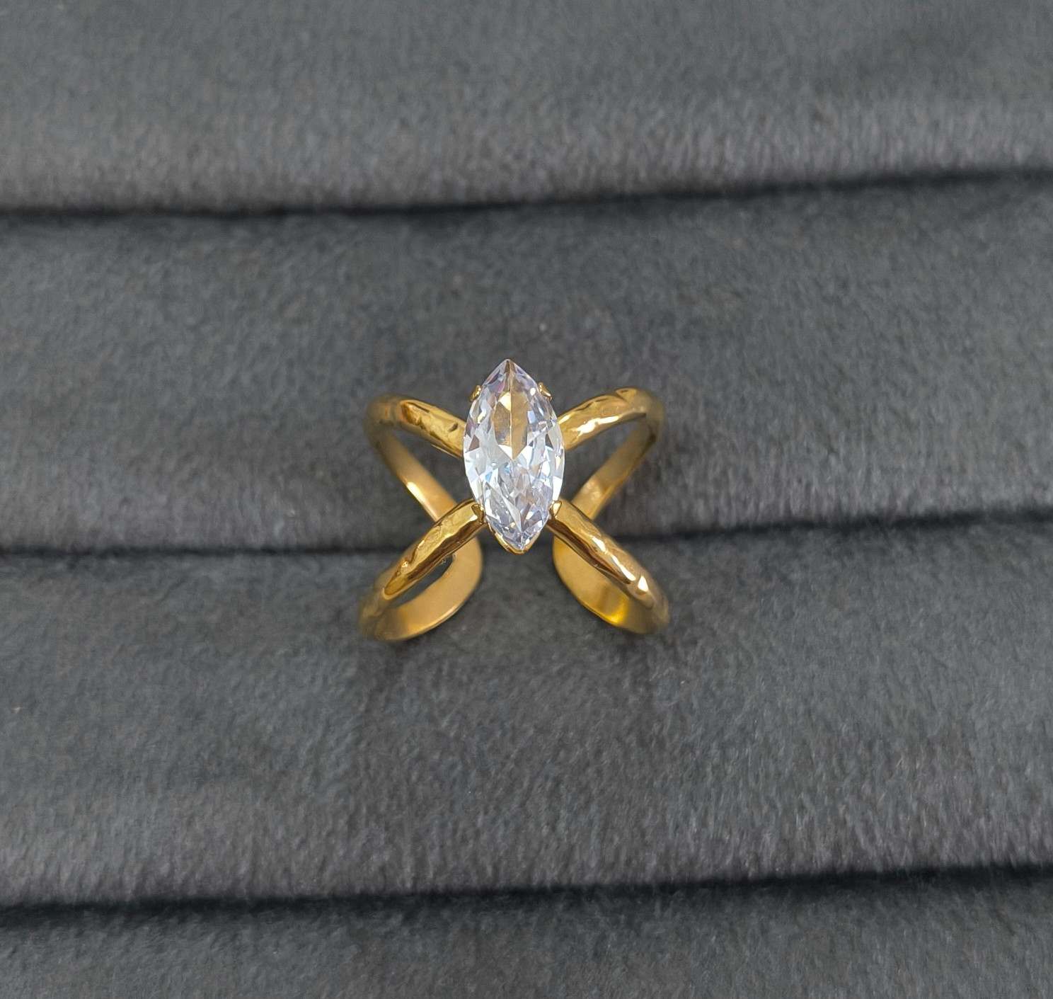 Anti Tarnish Ring Marquise Elegance 18K Gold Plated