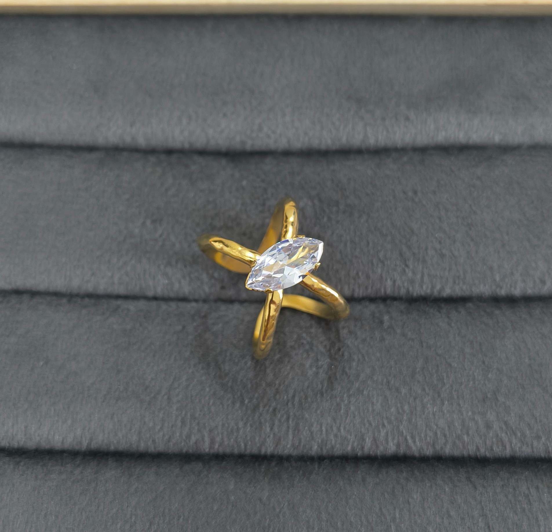 Anti Tarnish Ring Marquise Elegance 18K Gold Plated