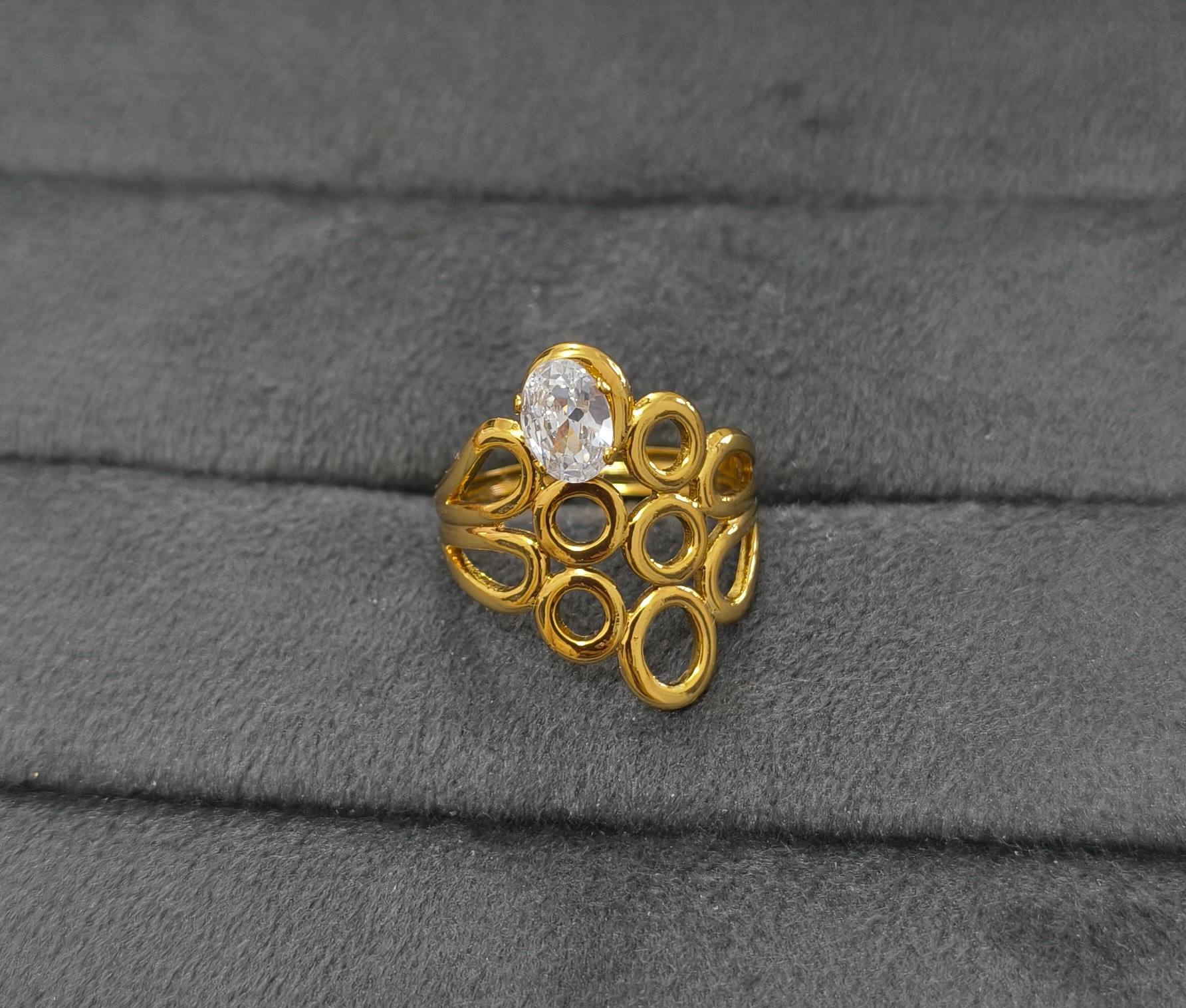 Anti Tarnish Ring Mesh Circle Solitaire Ring 18K Gold Plated