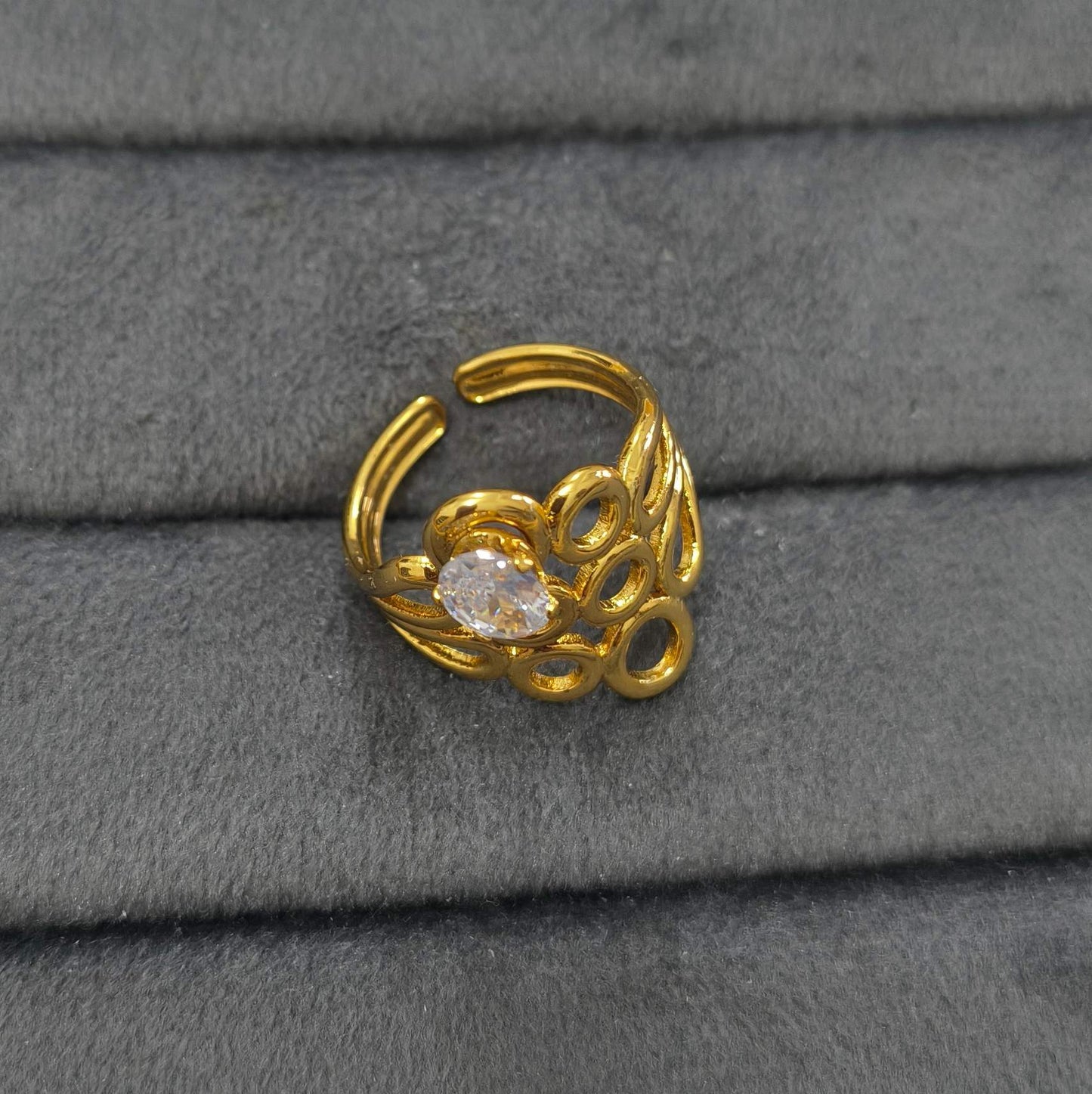 Anti Tarnish Ring Mesh Circle Solitaire Ring 18K Gold Plated