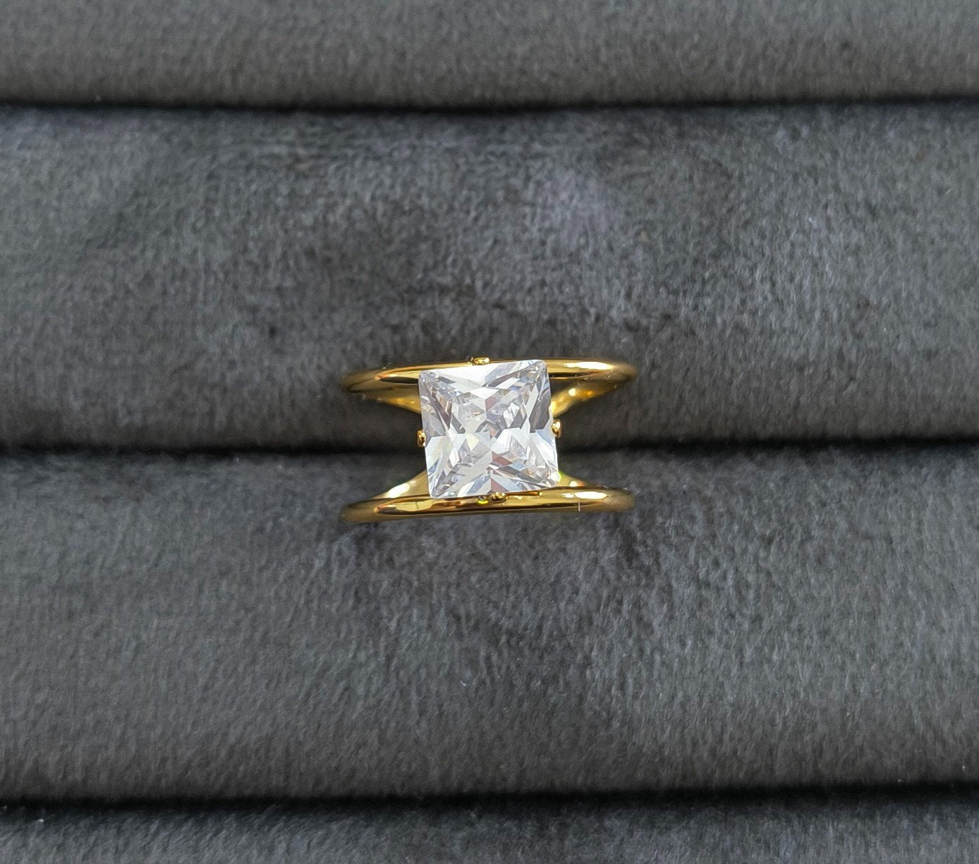 Anti Tarnish Ring Princess Cut Solitaire Ring 18K Gold Plated