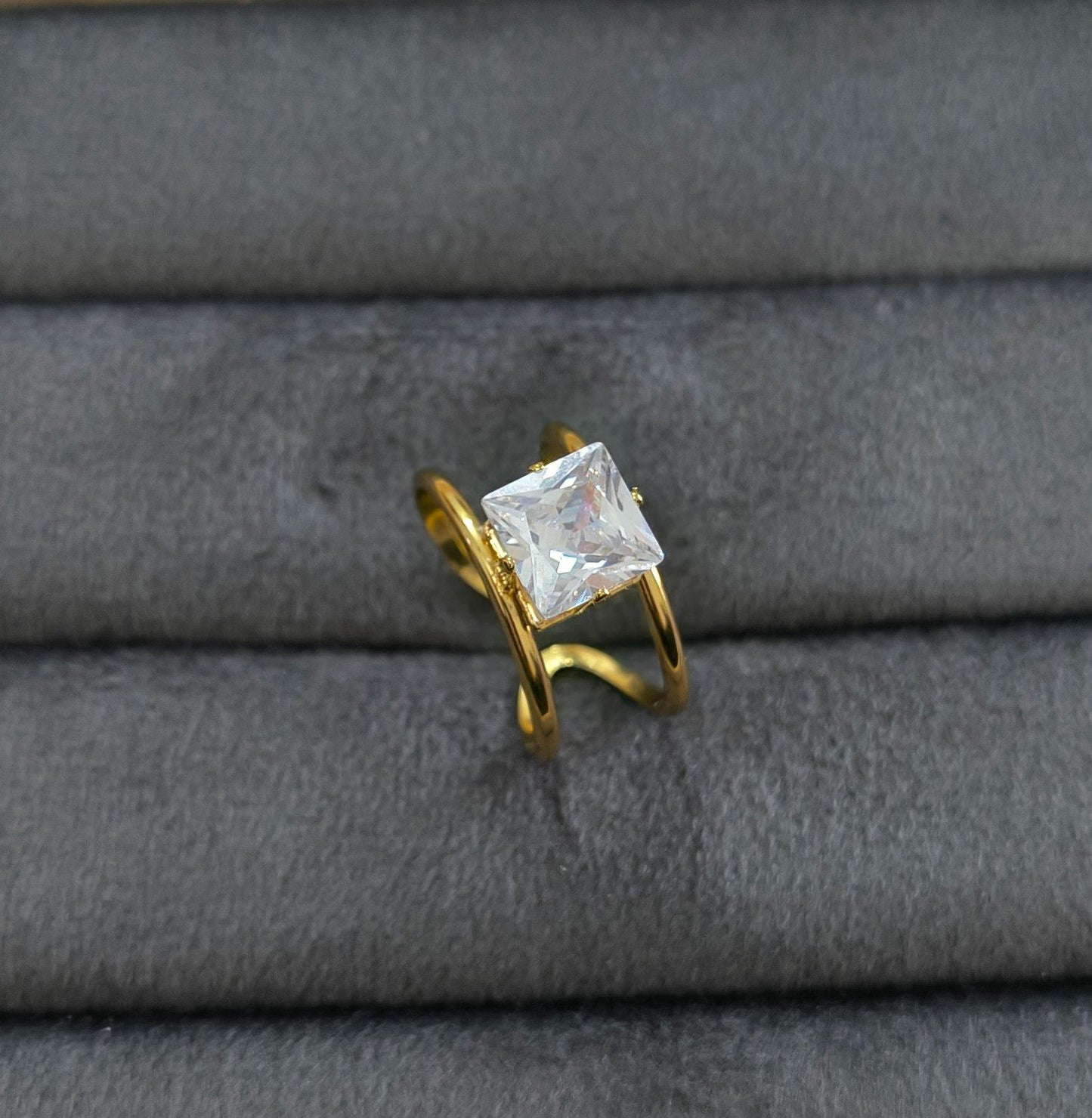 Anti Tarnish Ring Princess Cut Solitaire Ring 18K Gold Plated