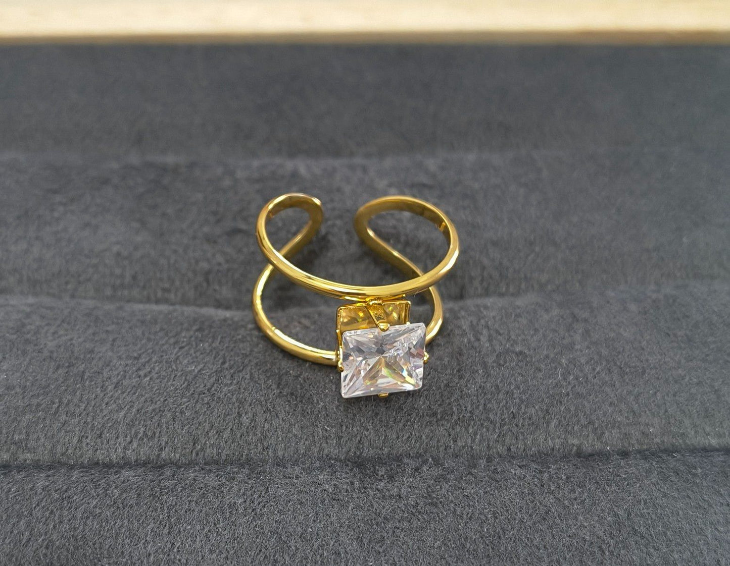Anti Tarnish Ring Princess Cut Solitaire Ring 18K Gold Plated