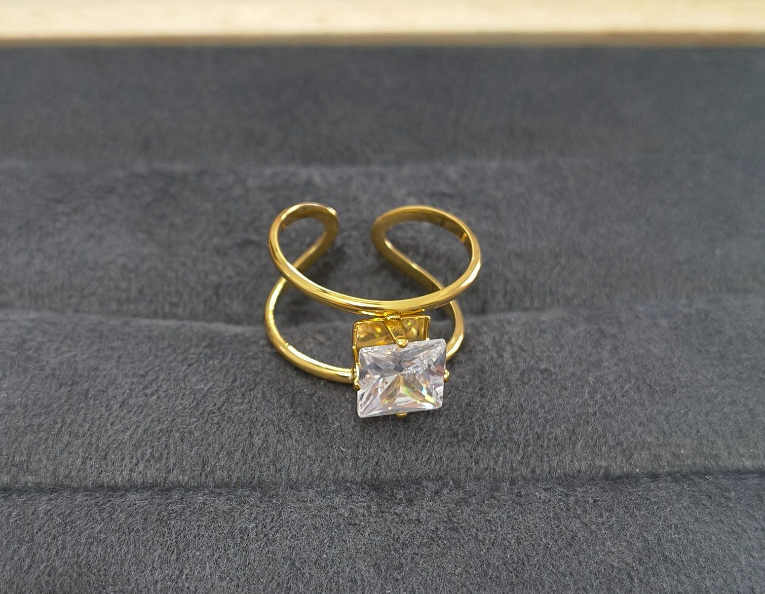 Anti Tarnish Ring Princess Cut Solitaire Ring 18K Gold Plated