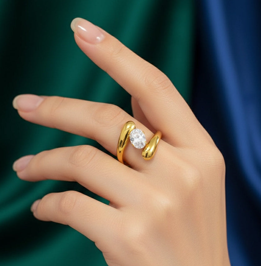 Anti Tarnish Ring Propose Solitaire Ring 18K Gold Plated